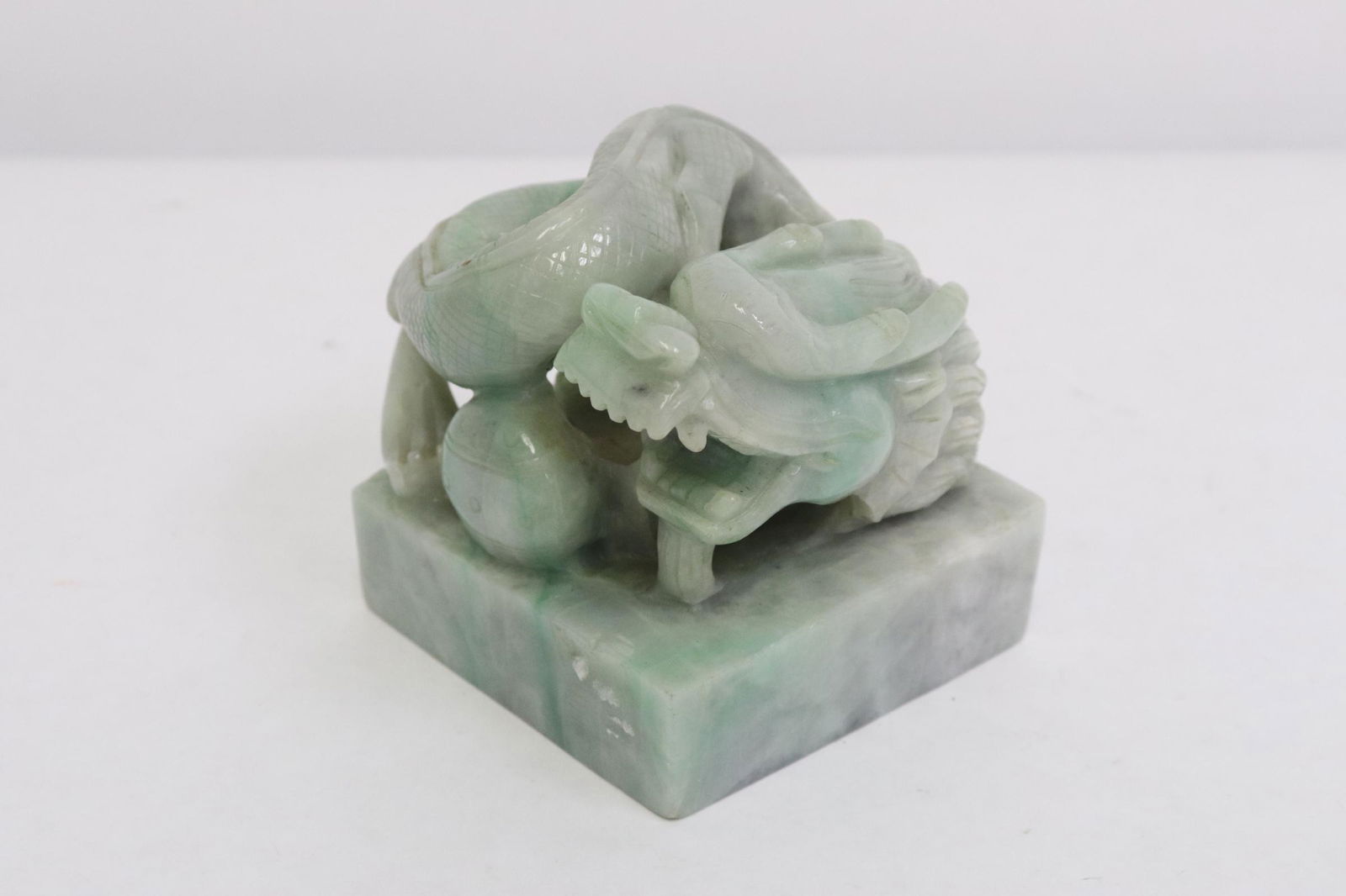 Chinese apple green jadeite carved seal (1 of 9)