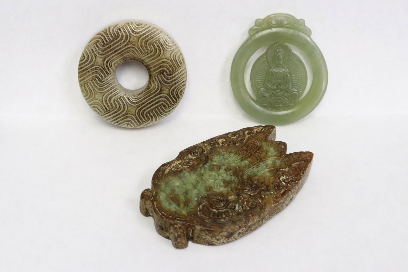 3 Chinese jade like stone carved ornaments (1 of 10)