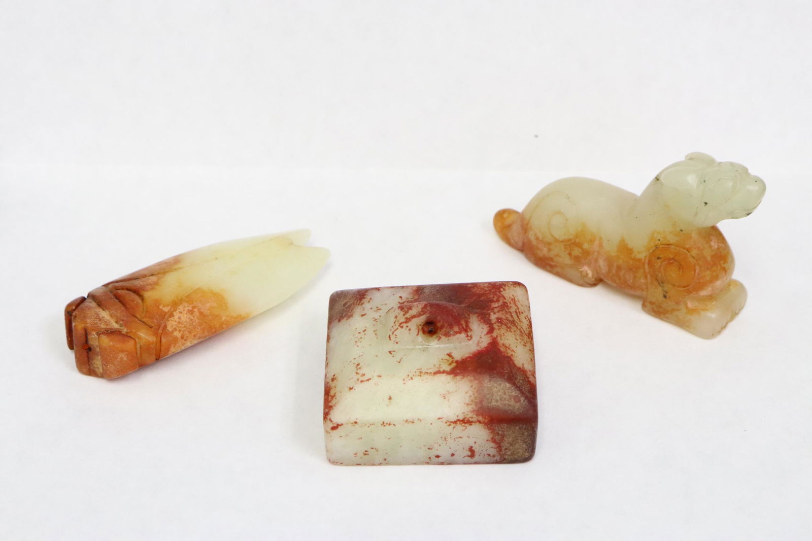 3 Chinese jade like stone carved ornaments (1 of 10)