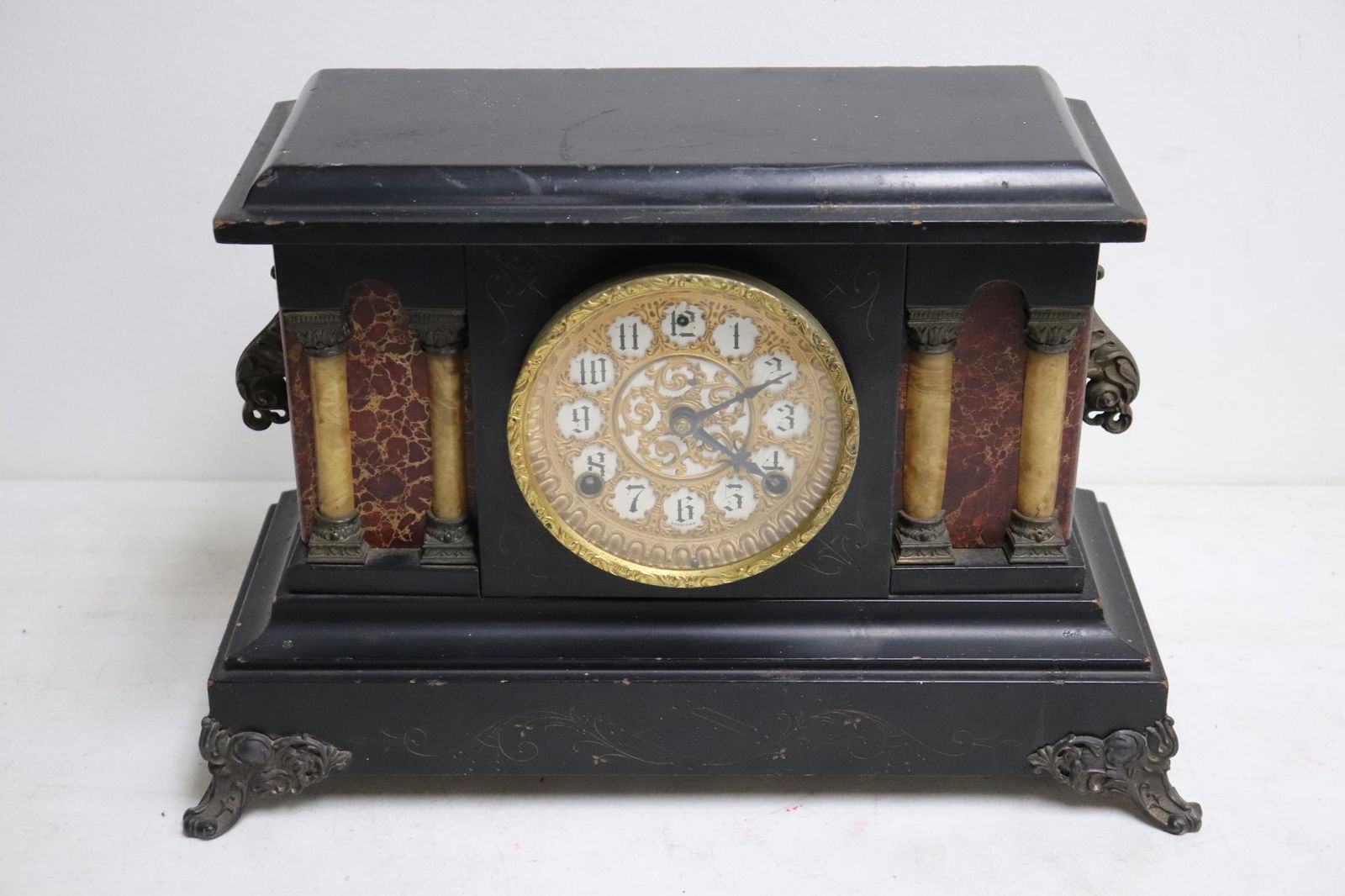Antique 8-day clock w/ painted wood case by Sessions (1 of 8)