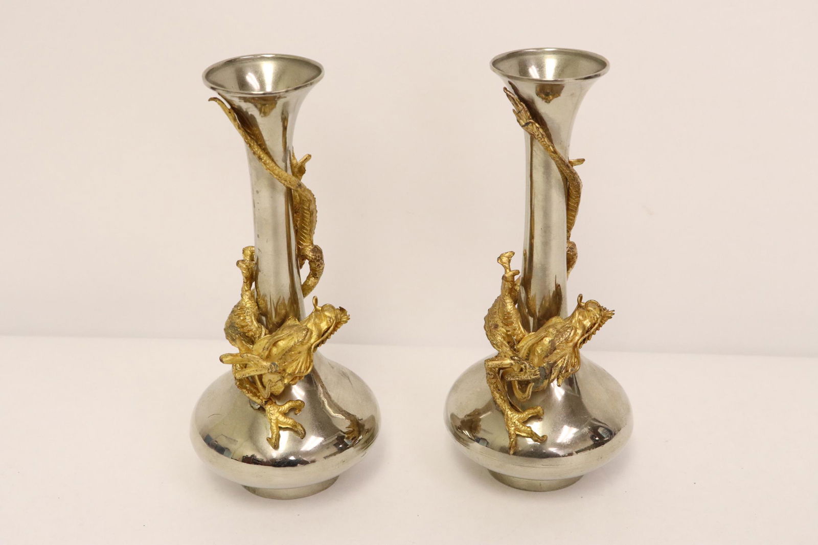 Pair Japanese white metal vase (1 of 9)