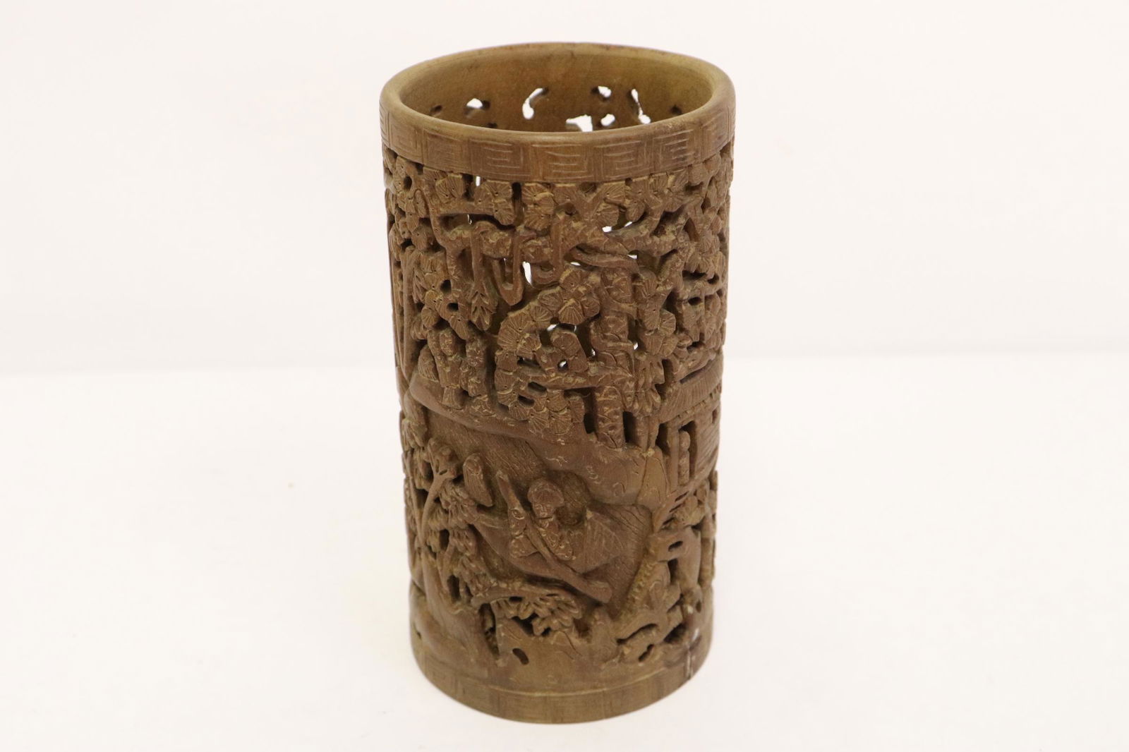 Possible Chinese chenxiang wood carved brush holder (1 of 10)