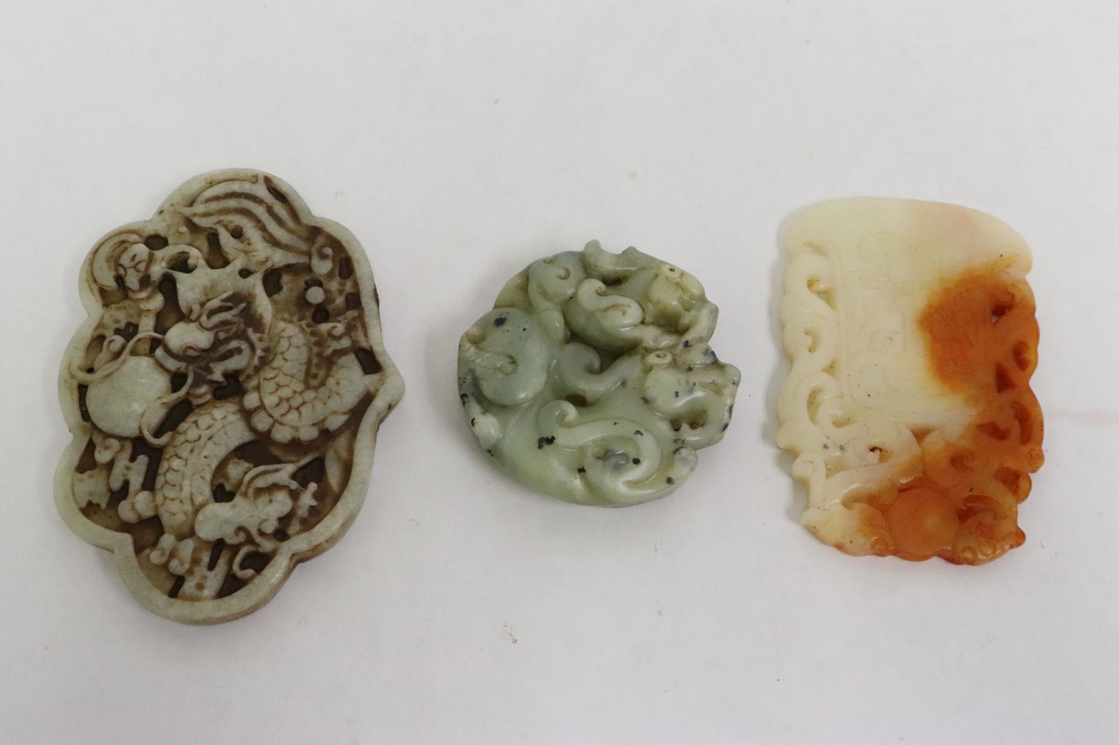 3 Chinese jade like stone carved ornaments (1 of 10)