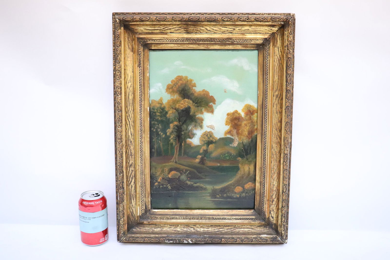Antique oil on canvas painting w/ gilt wood frame (1 of 10)