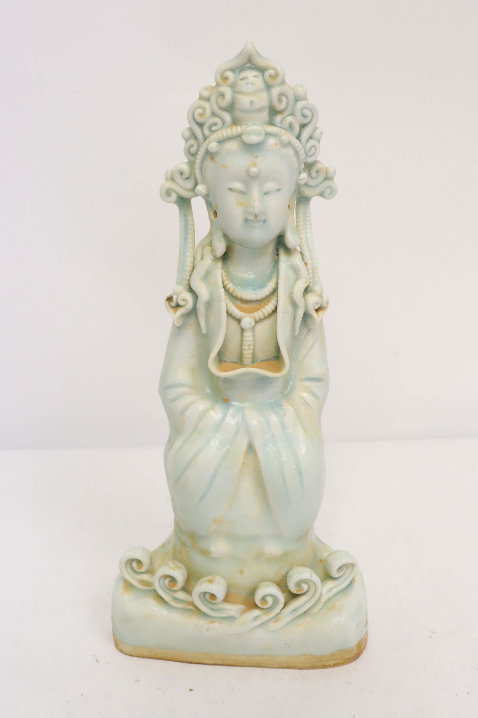 Chinese celadon porcelain sculpture of deity (1 of 10)