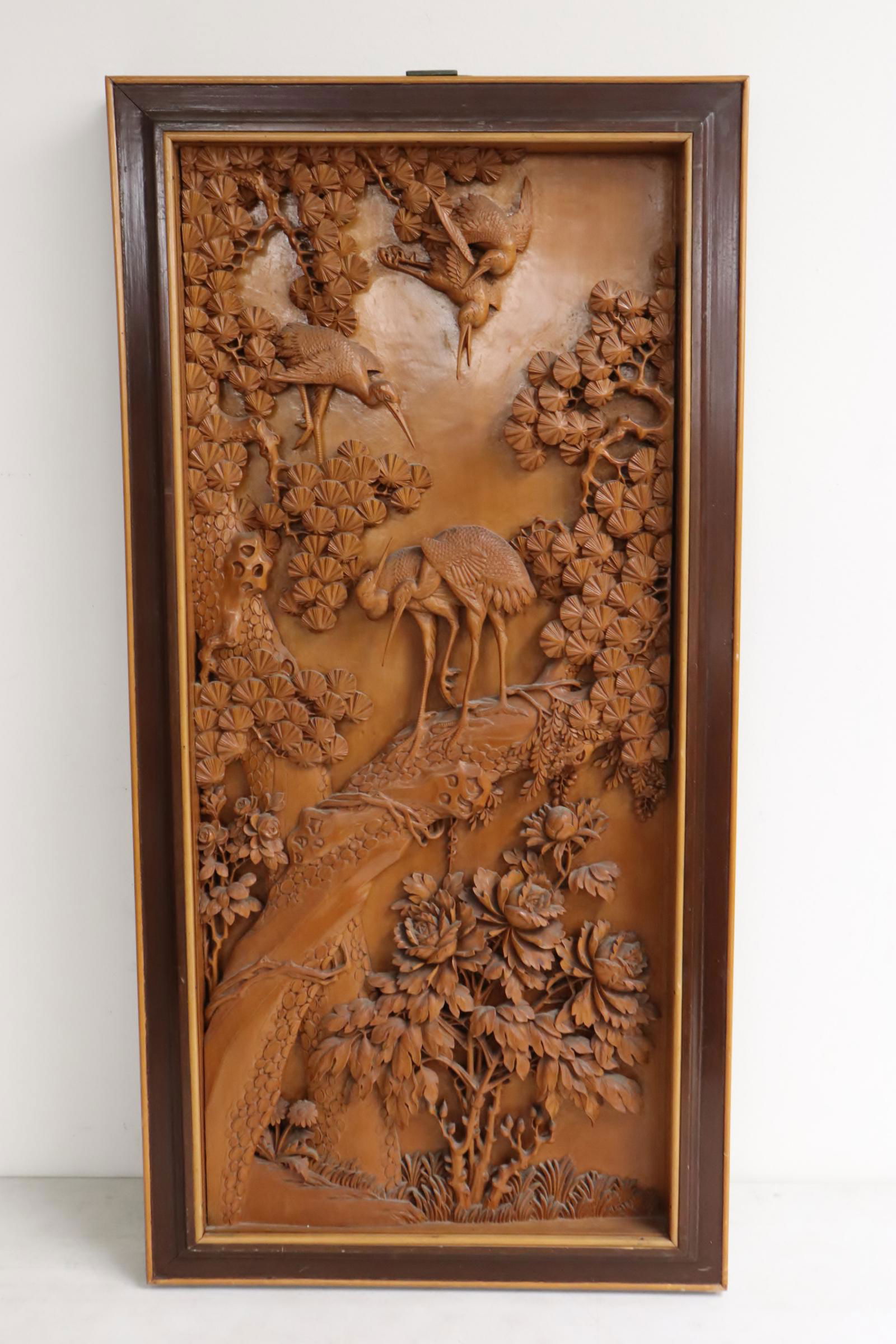 Large Chinese antique wood carved plaque (1 of 10)