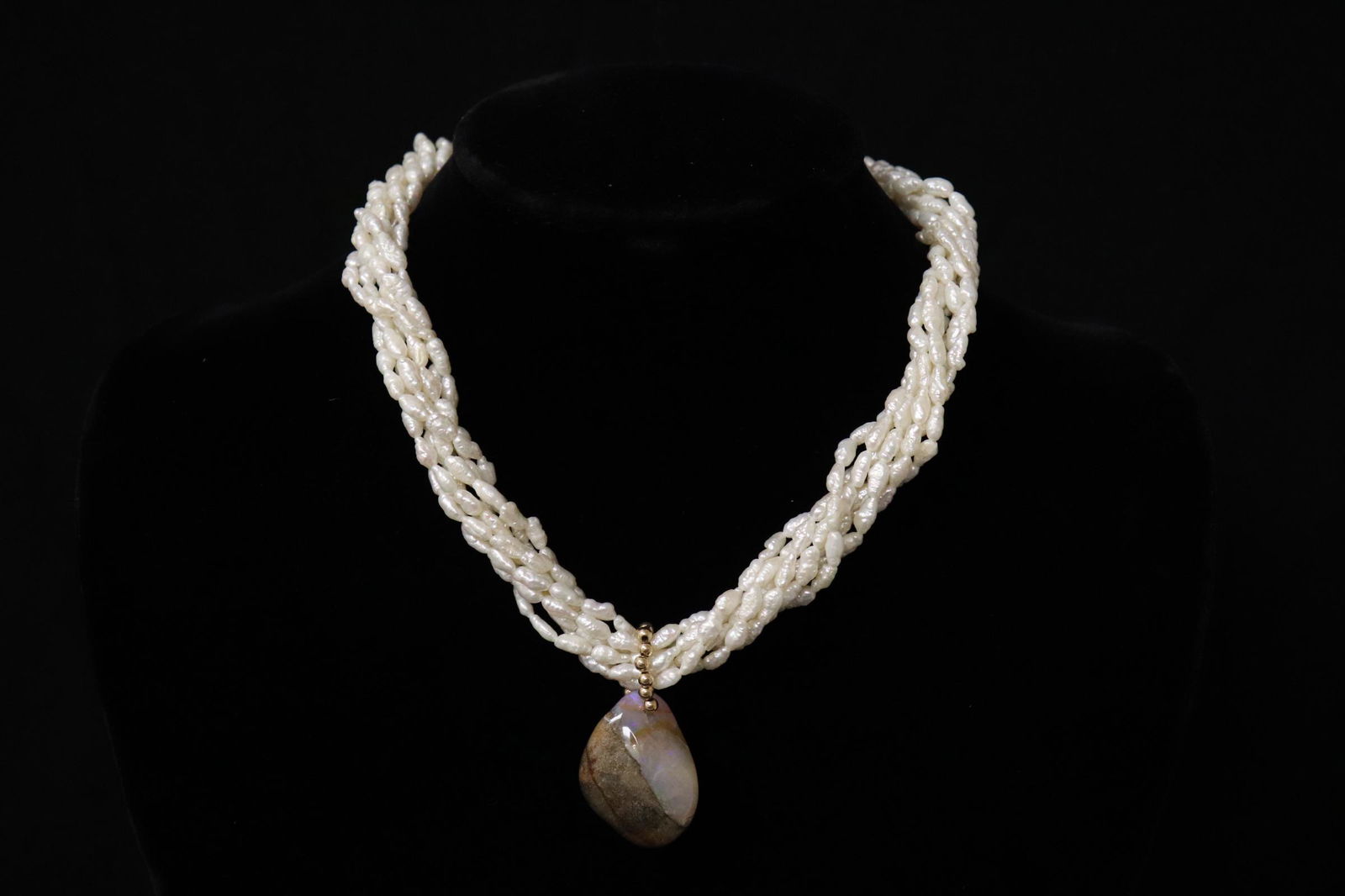 freshwater pearl necklace w/ a natural rough opal (1 of 10)