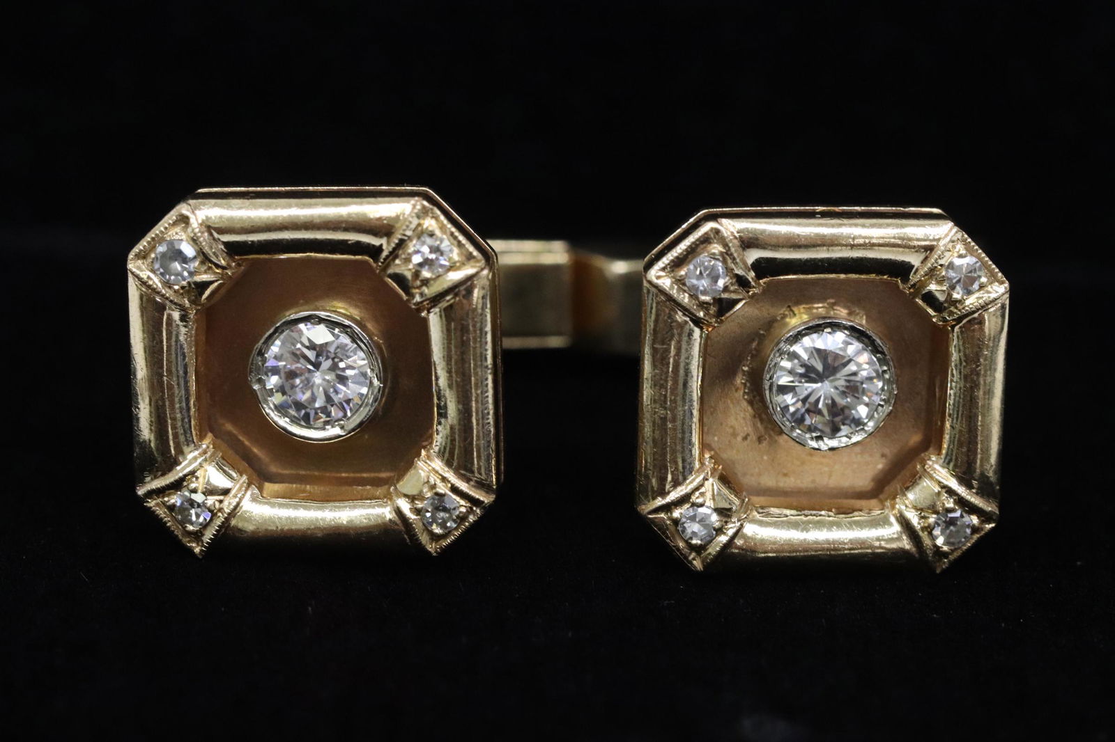 Pair 14K Y/G cufflinks with gem quality diamond (1 of 10)