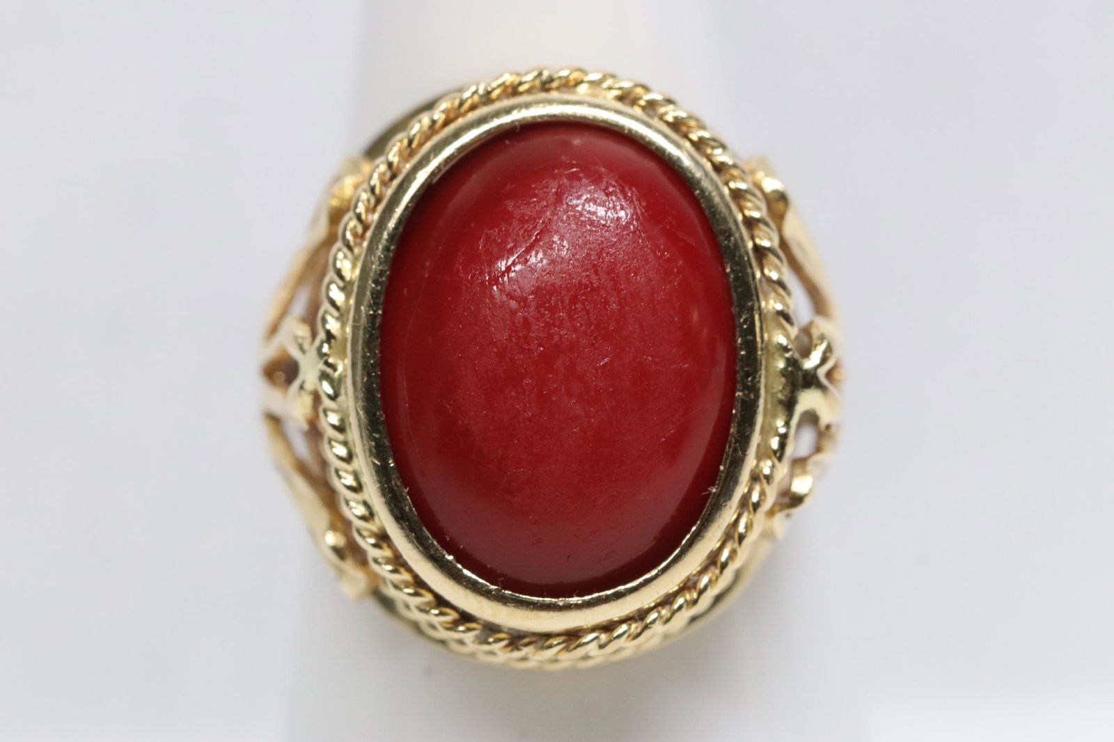 18K Y/G ring w/ a natural color blood red coral (1 of 11)