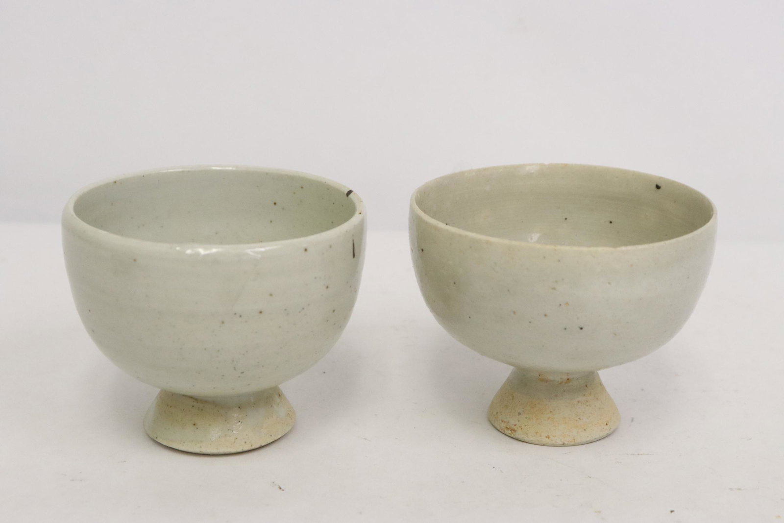 Pair Korean white porcelain wine cups: Pair Korean white porcelain wine cups, 2.3"Hx2.88"dia each