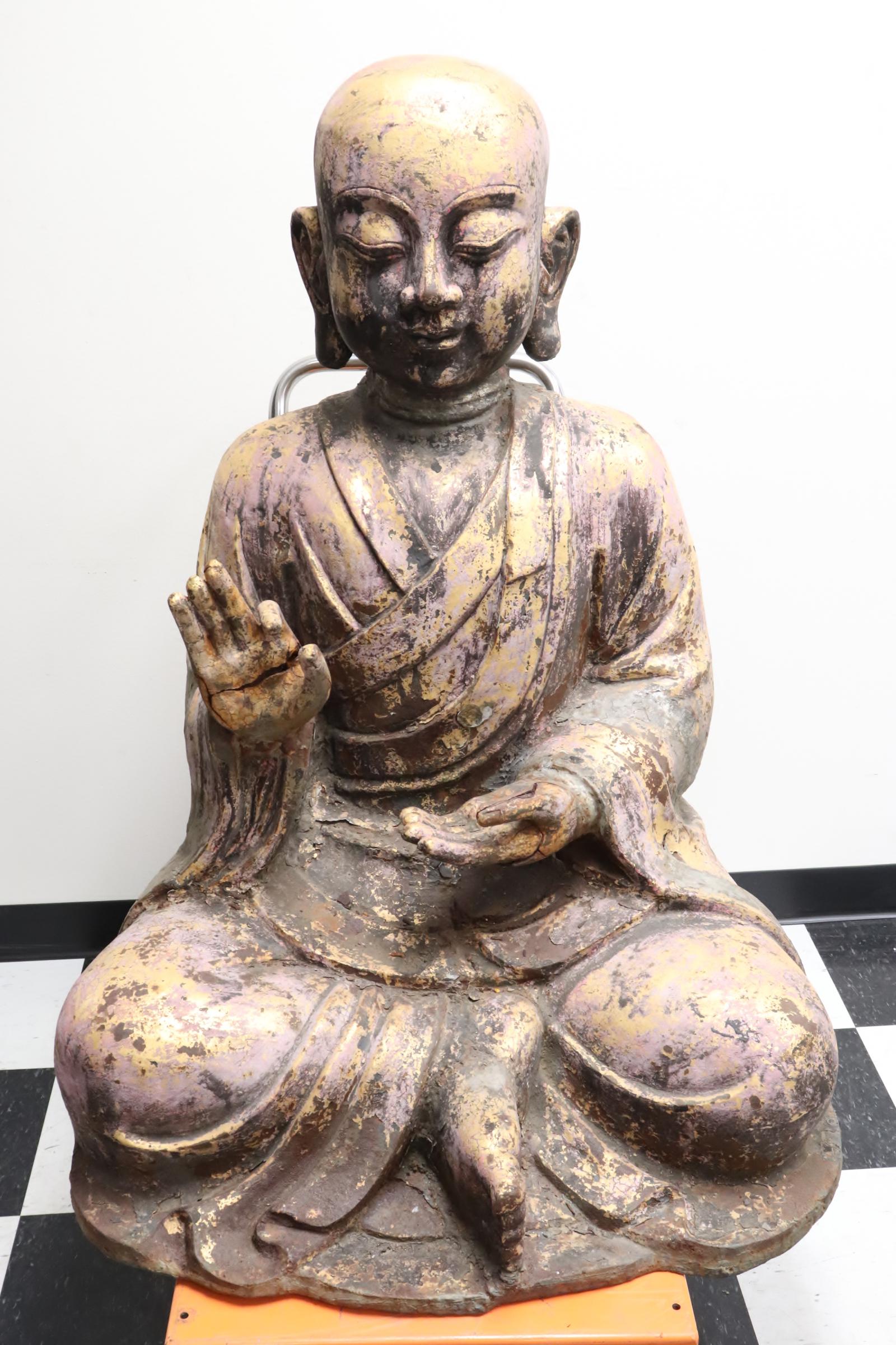 Important Chinese painted & gilt cast iron Buddha (1 of 20)