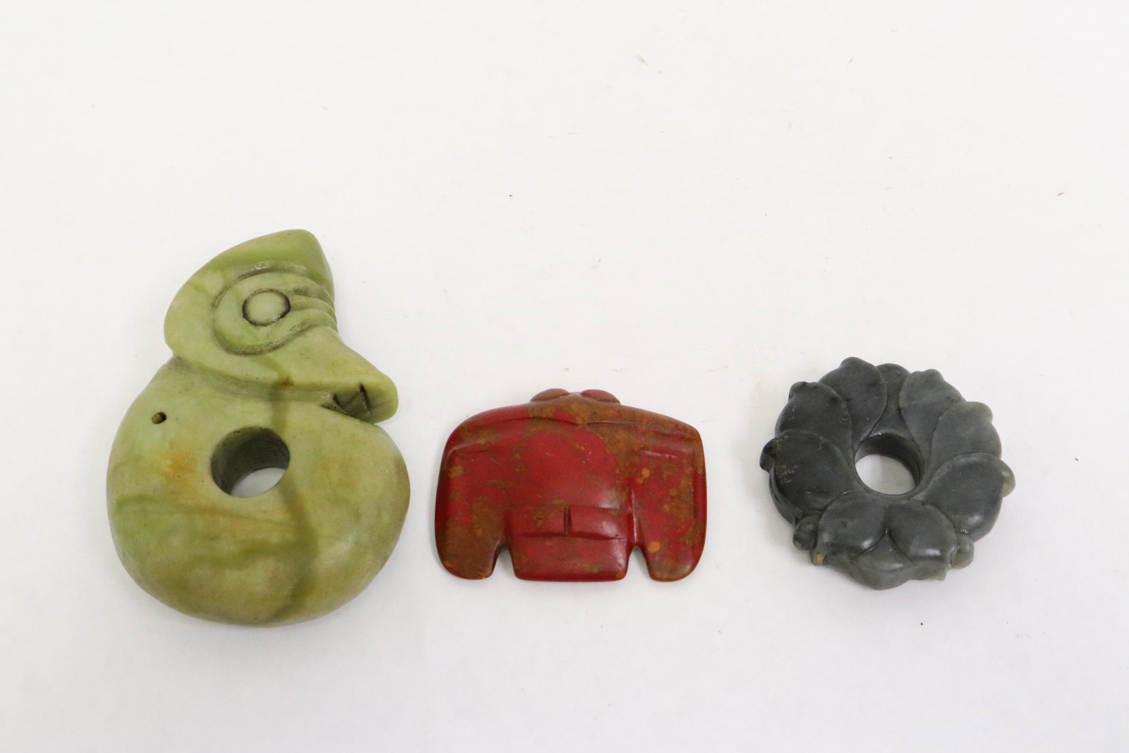 3 Chinese jade like stone carved ornaments (1 of 10)