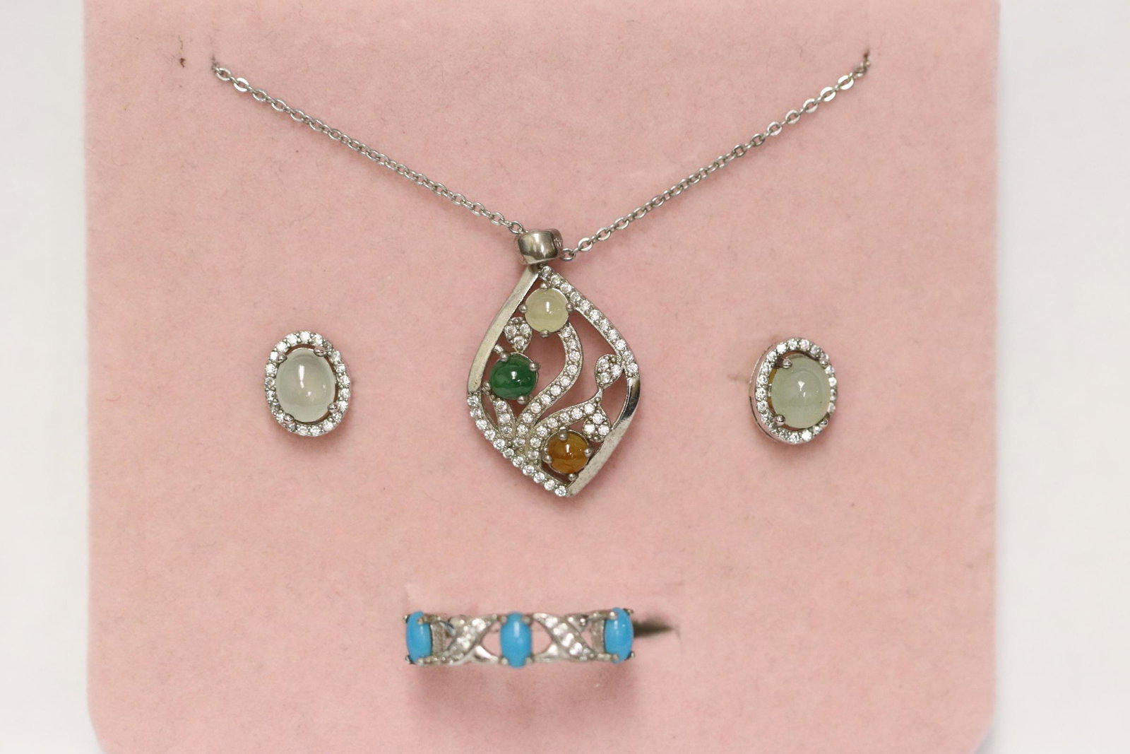 Chinese jadeite silver jewelry & a silver turquoise (1 of 14)