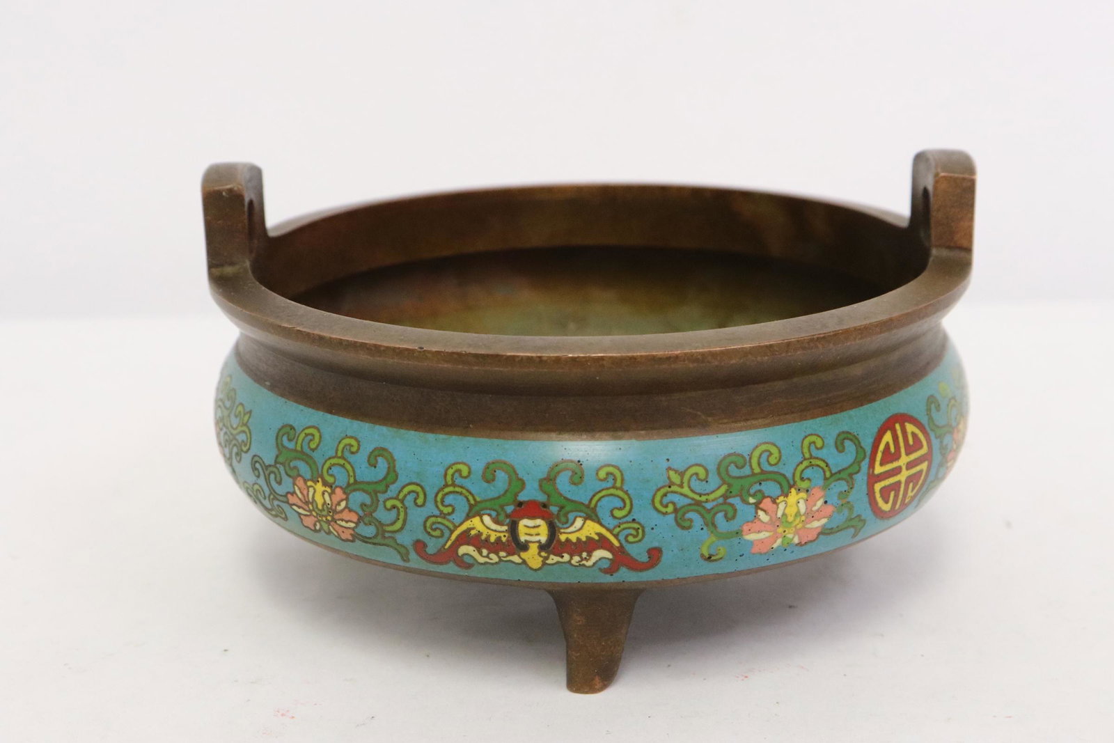 Chinese bronze censer w/ cloisonne enhancement (1 of 9)