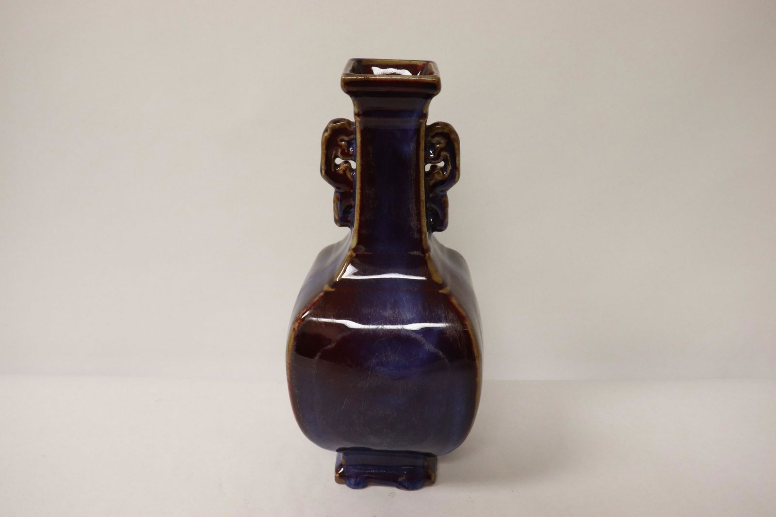 Chinese vintage red glazed porcelain square vase (1 of 11)