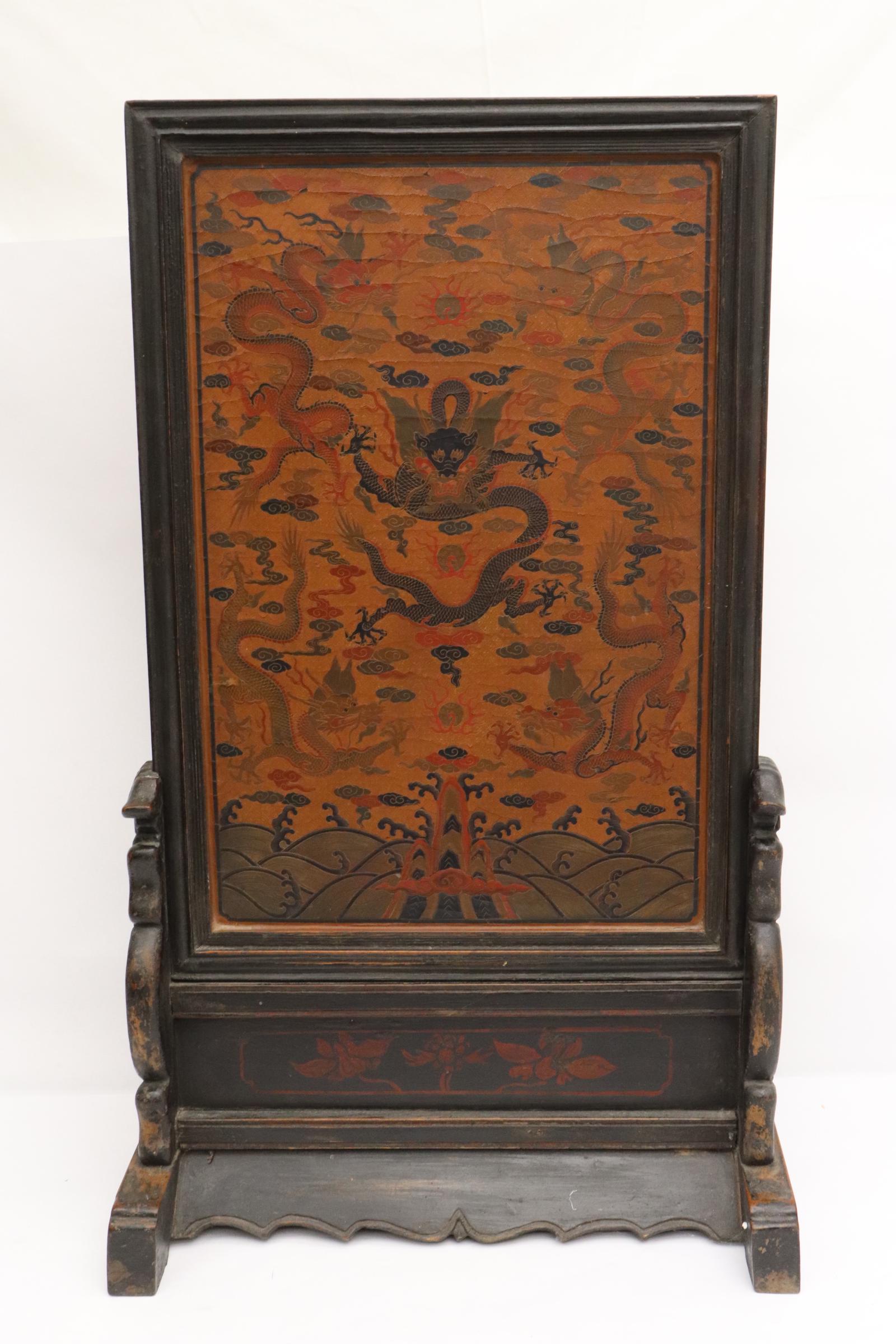 Large Chinese lacquer panel on stand (1 of 11)
