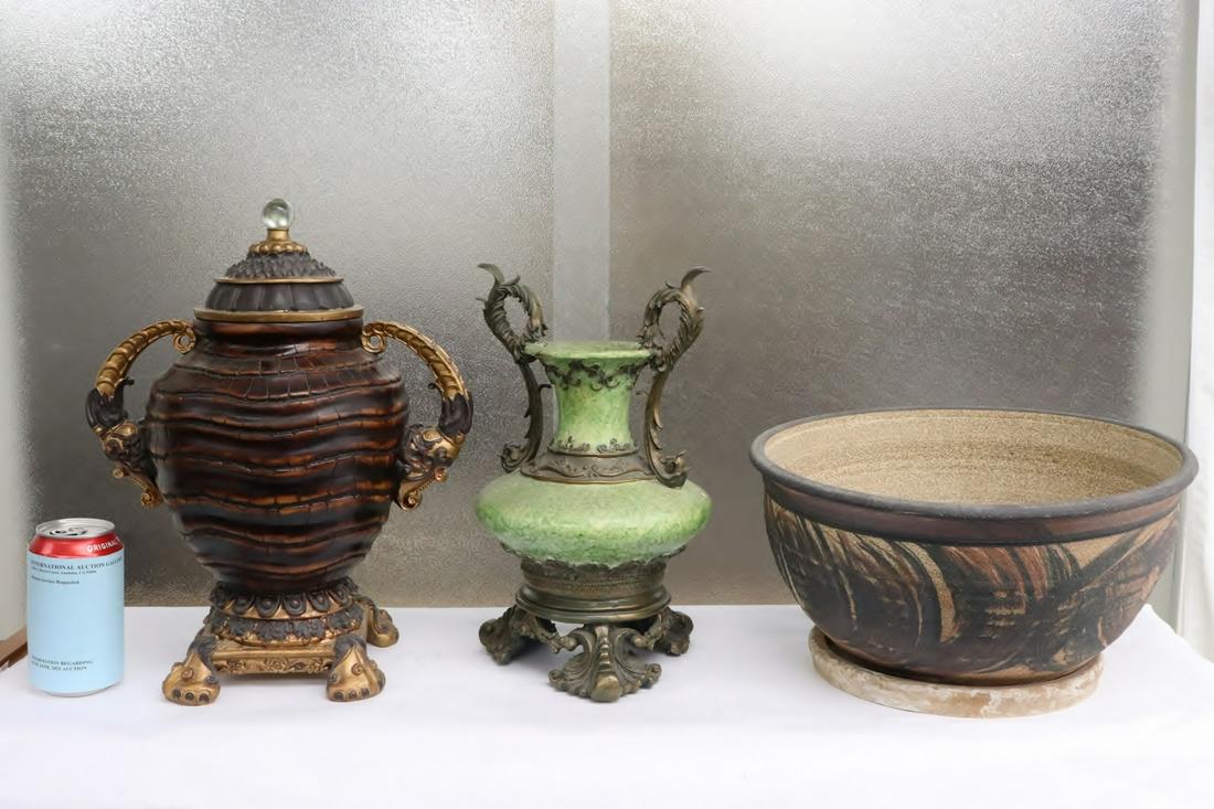 2 decorative jars & a pottery planter w/ underplate (1 of 10)