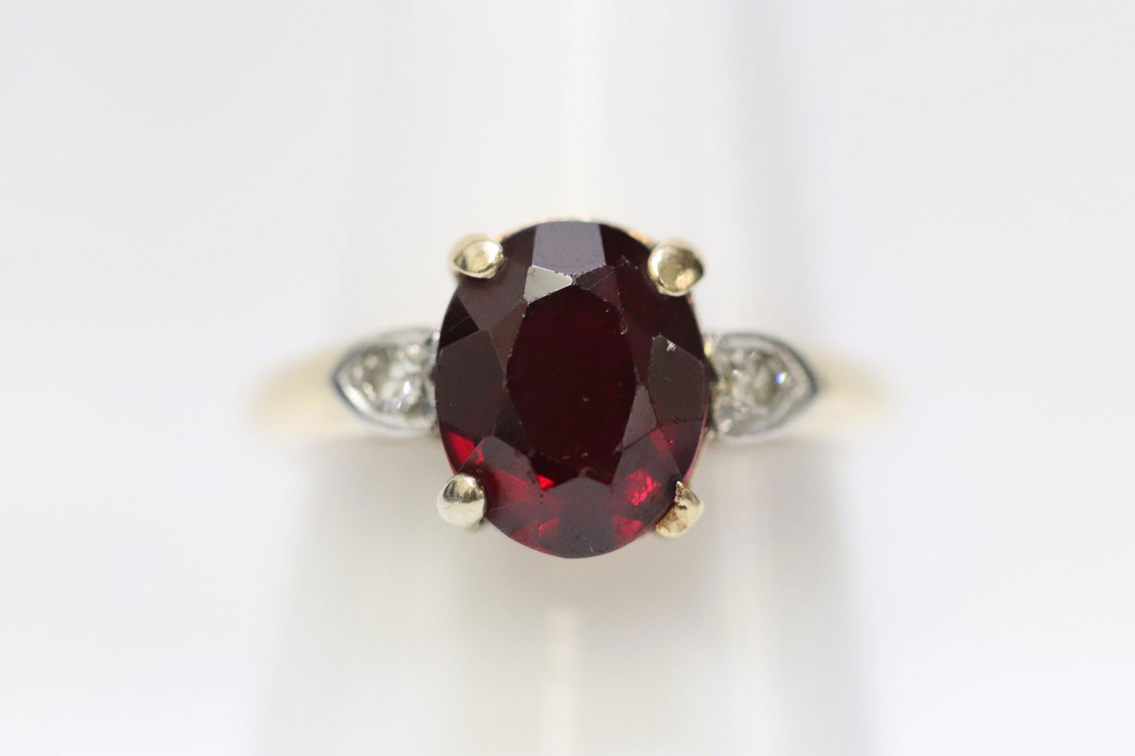 14K Y/G garnet ring accented by diamonds (1 of 9)