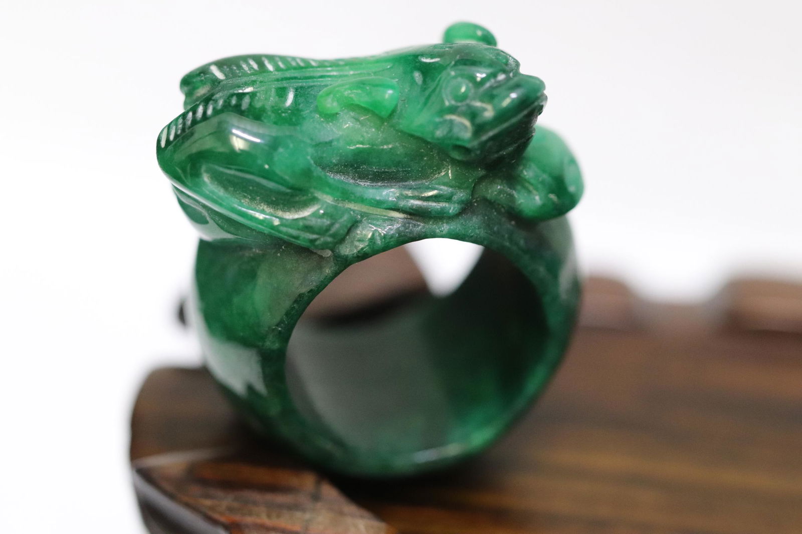 Chinese jadeite like stone carved bangle ring (1 of 8)
