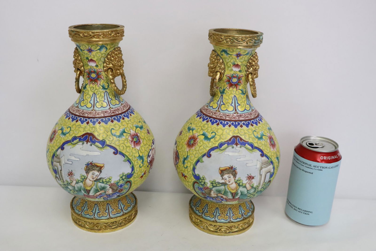 Pair fine Chinese enamel on bronze/ copper vases (1 of 11)