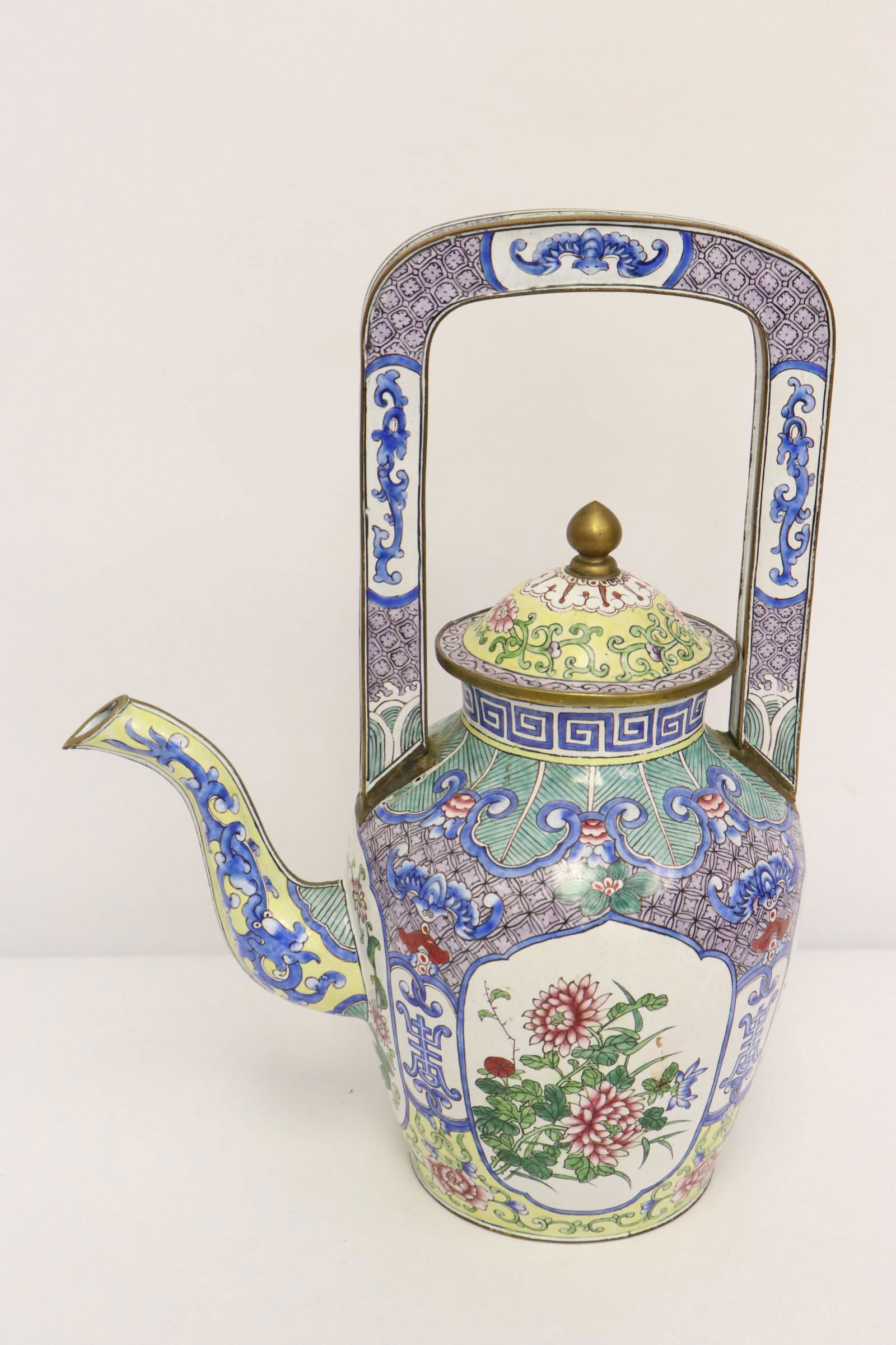 Chinese enamel on copper teapot (1 of 10)