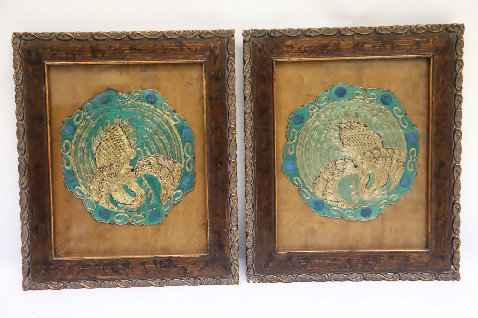 Pair Chinese framed embroidery panels (1 of 9)