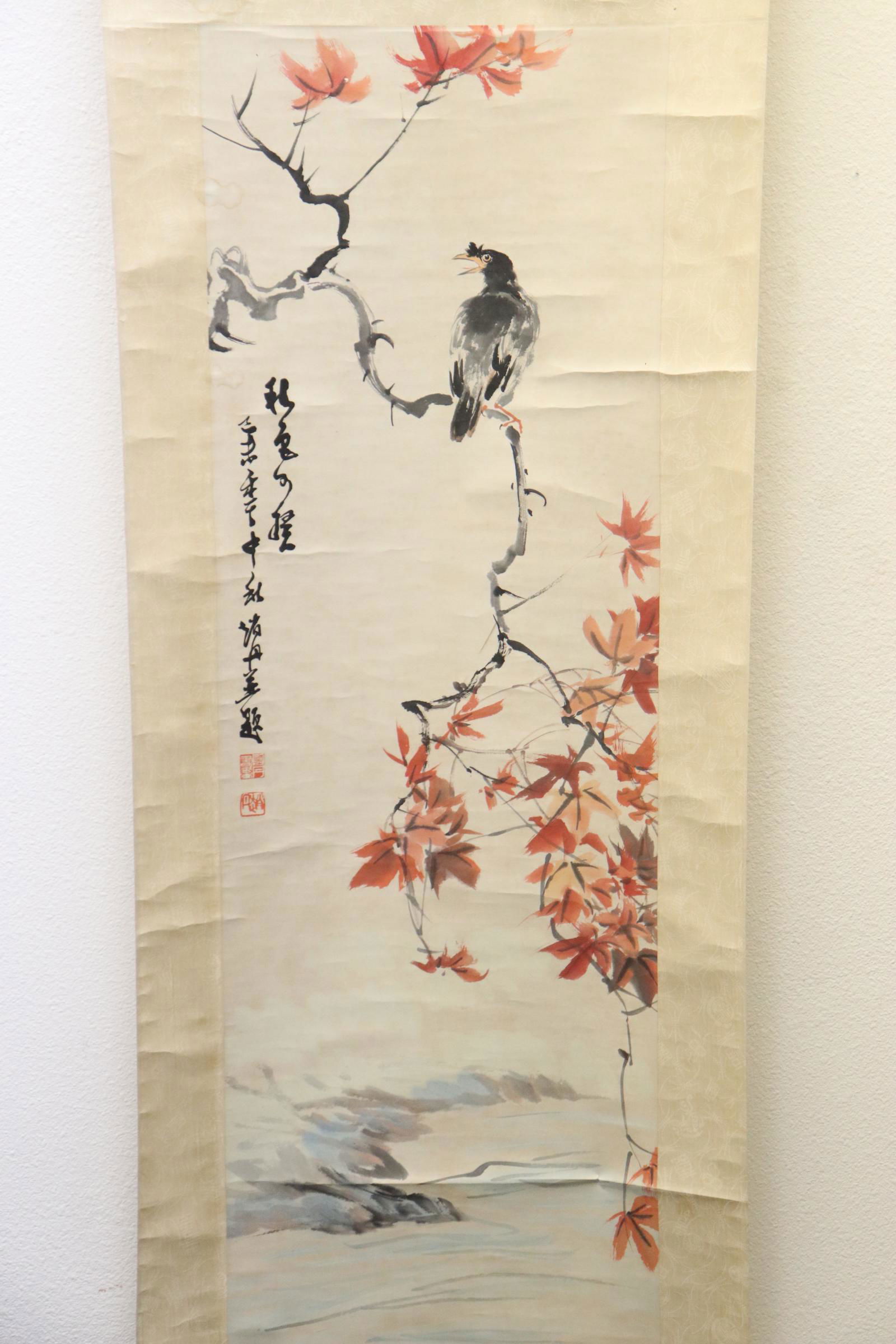 Chinese watercolor scroll "bird and flowers" (1 of 10)