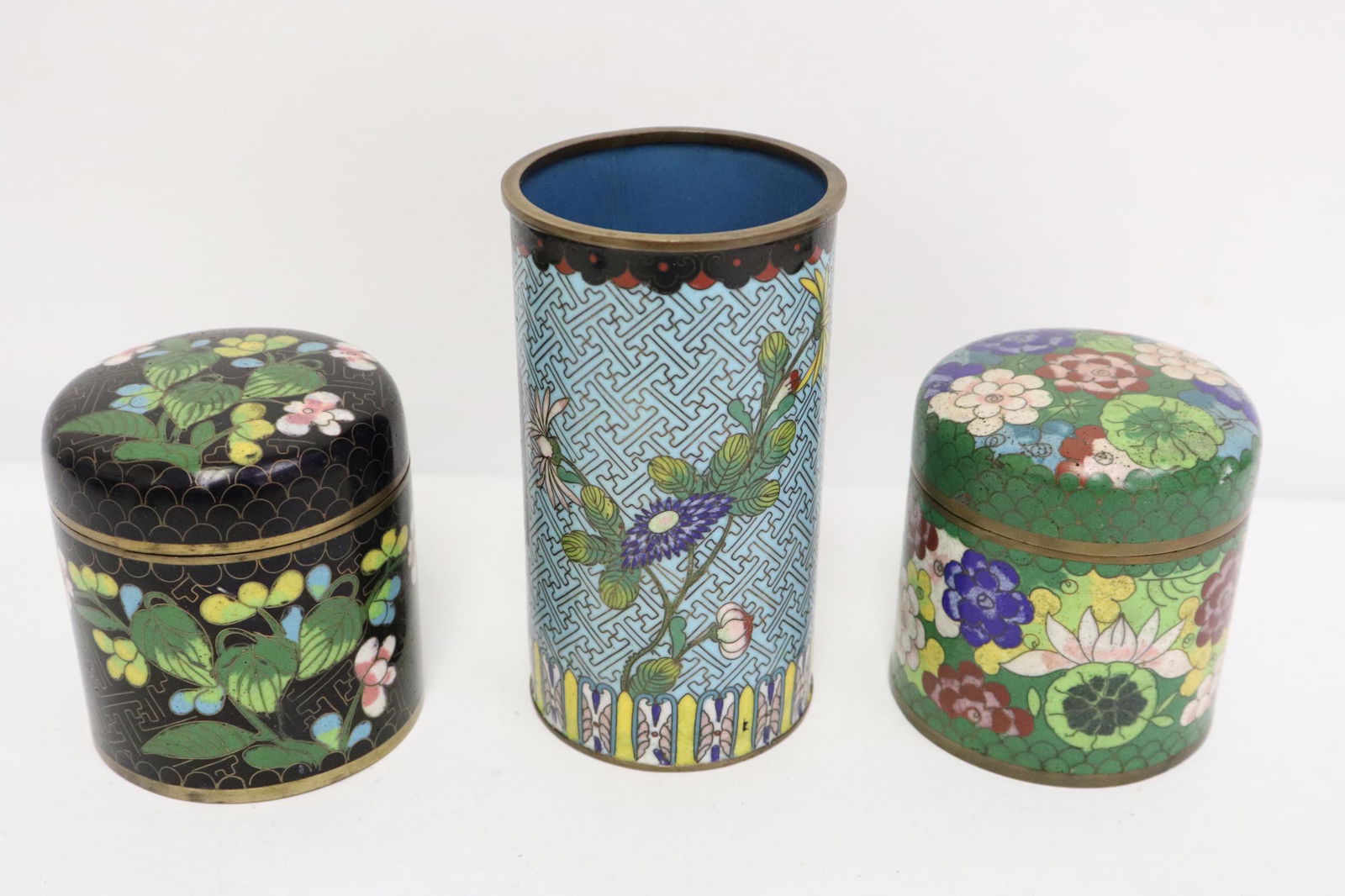 2 vintage cloisonne boxes, and a brush holder (1 of 11)