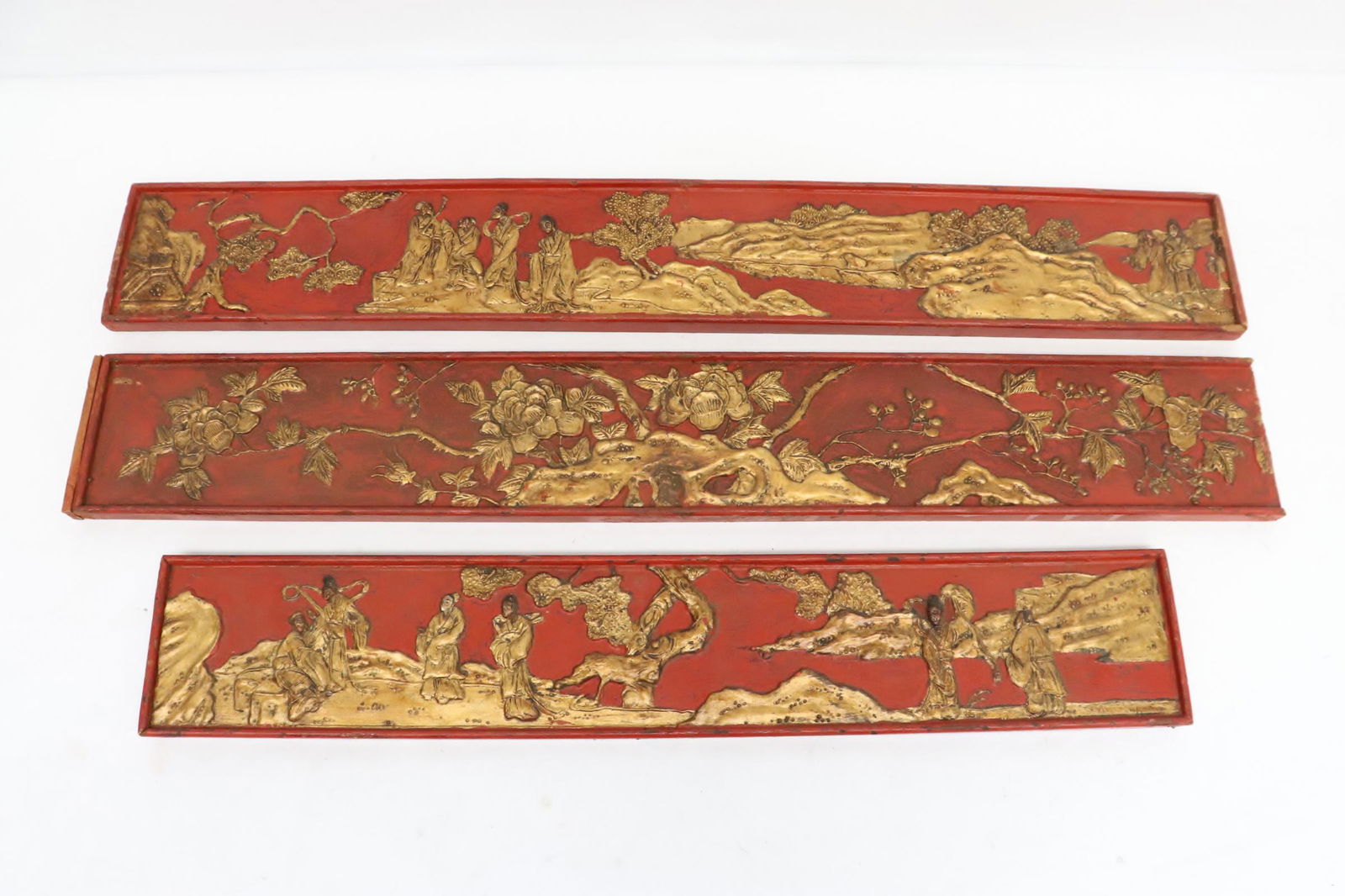 3 Chinese antique red lacquer panels (1 of 11)