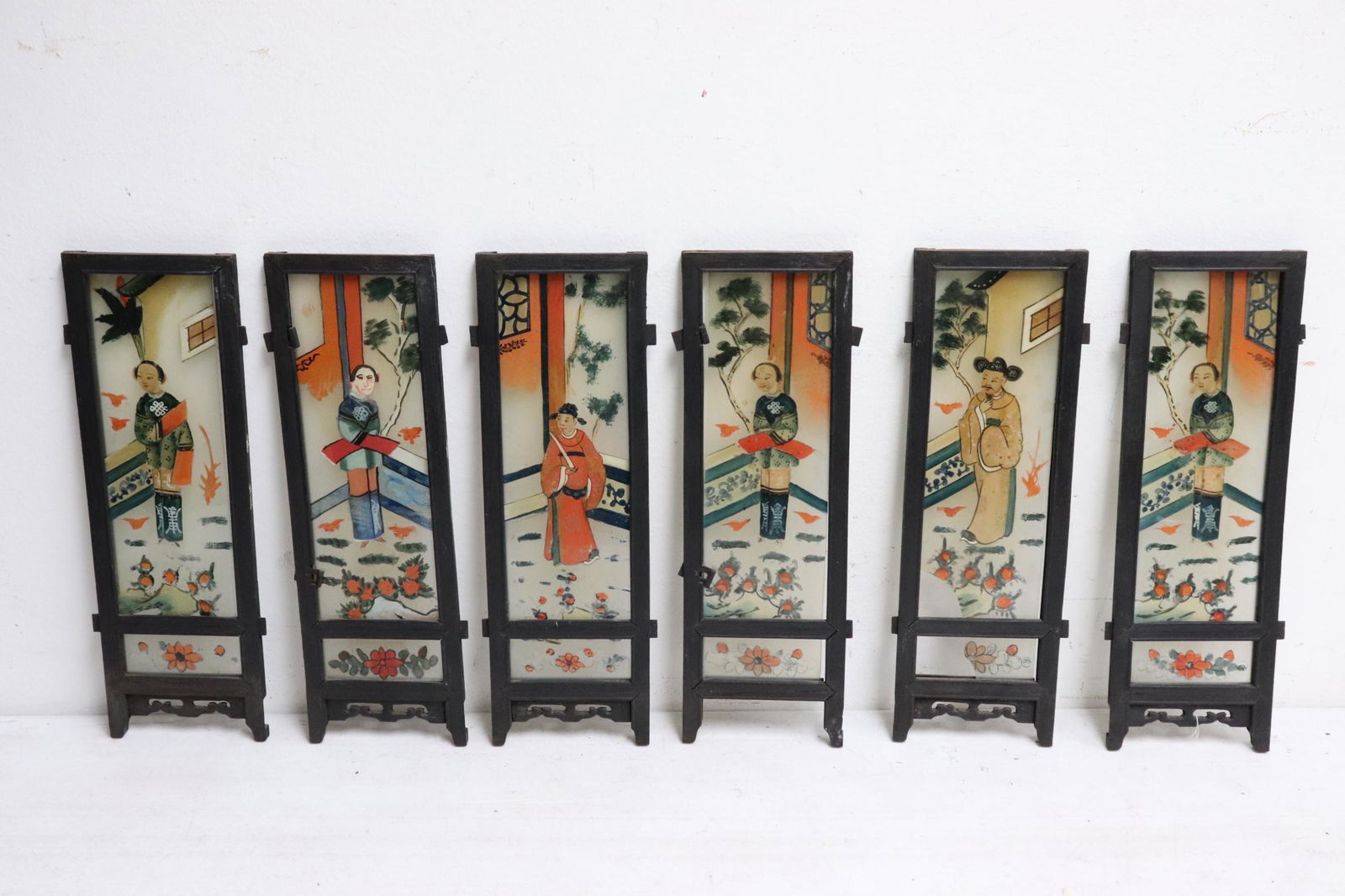 6 Chinese antique reverse painted glass panels (1 of 9)