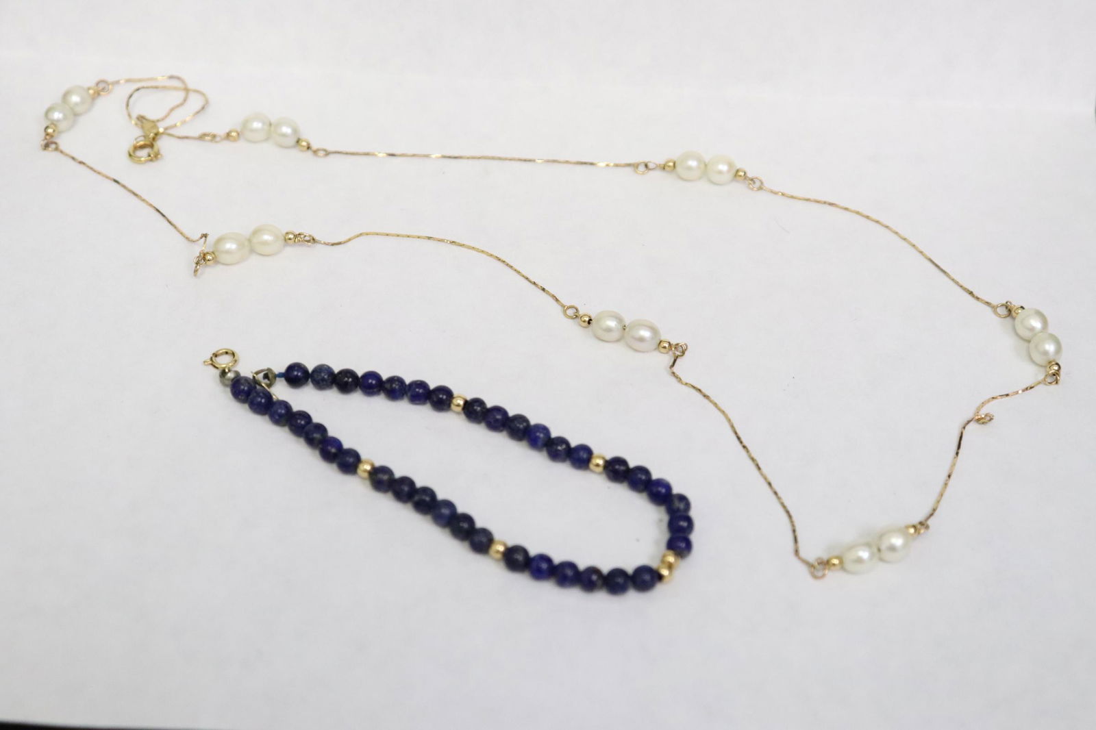 14K & pearl necklace, & a 14K lapis bead bracelet (1 of 10)