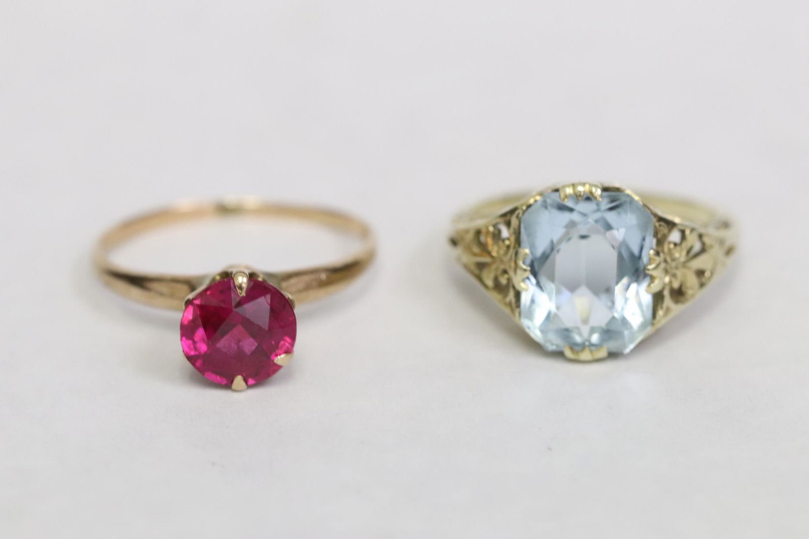14K ring with blue stone, 10K ring with red stone (1 of 10)