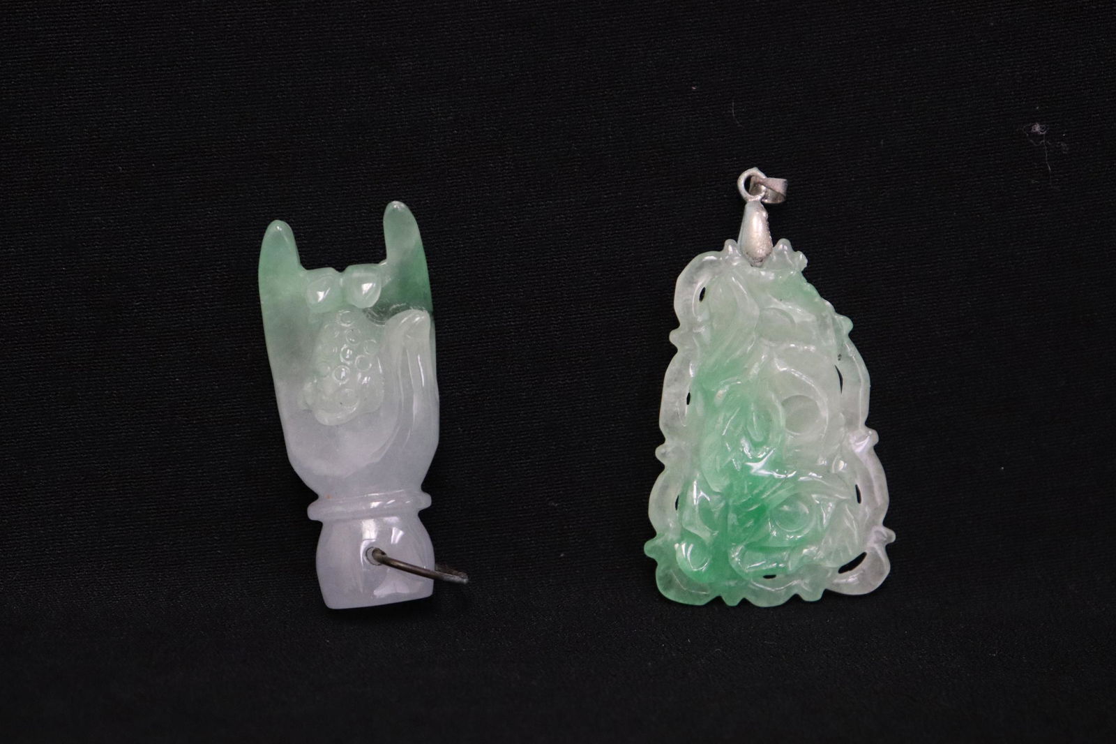 2 Chinese apple green jadeite carved ornaments (1 of 9)