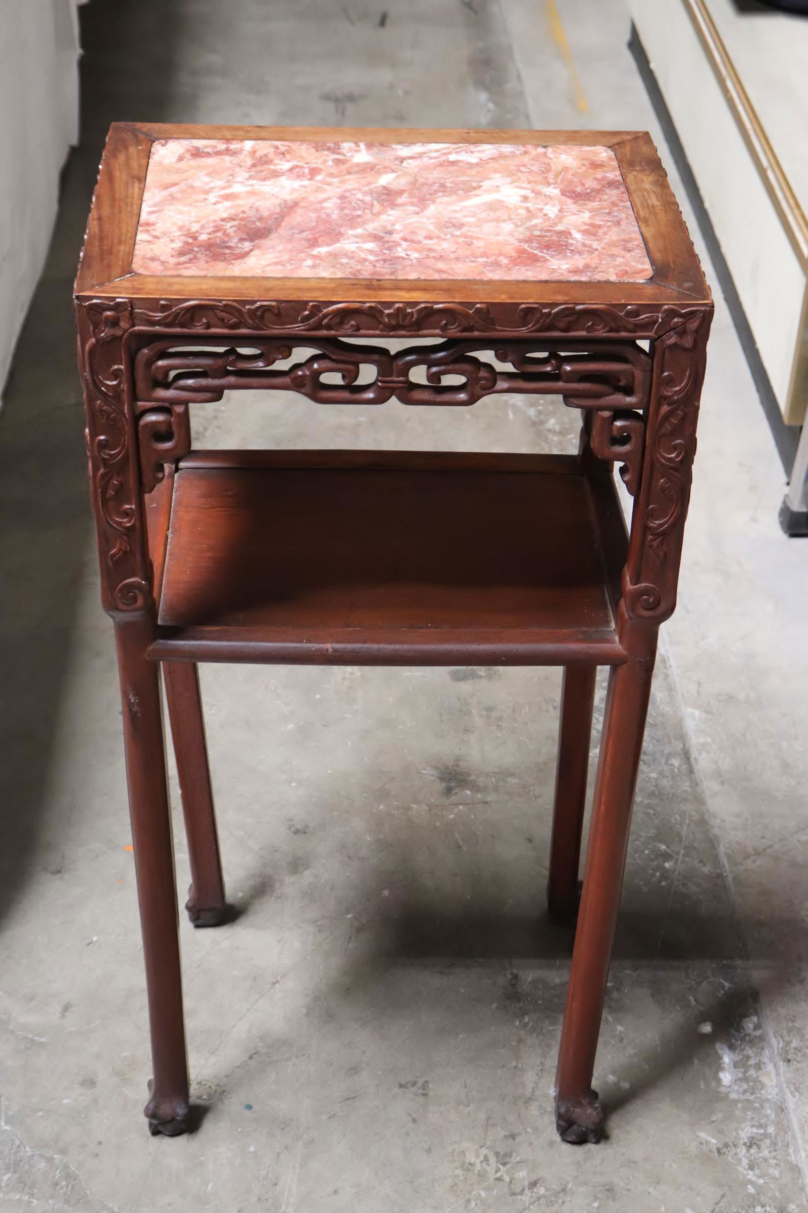 Chinese antique marble top rosewood pedestal stand (1 of 11)