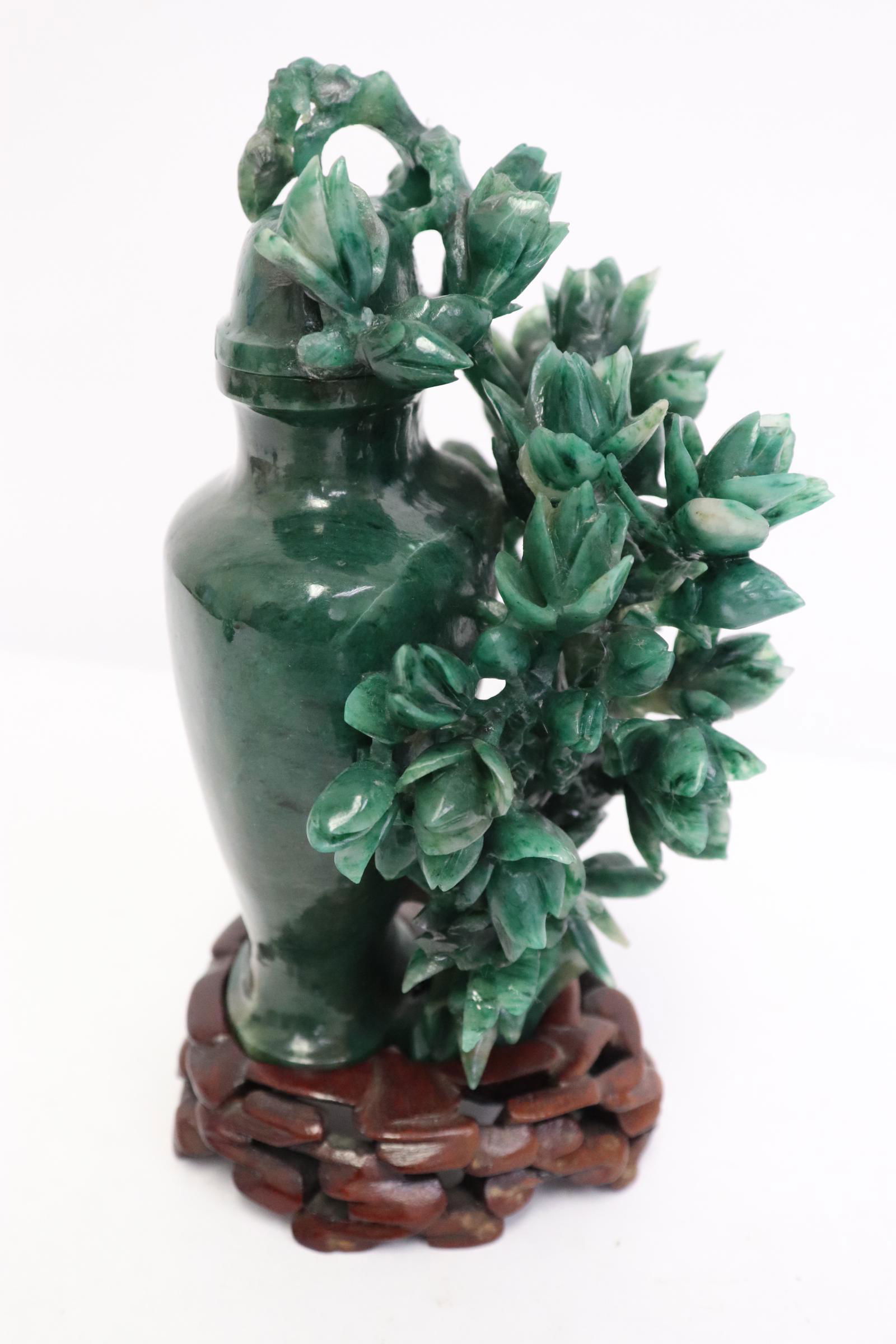 Chinese jadeite like stone carved covered vase (1 of 9)