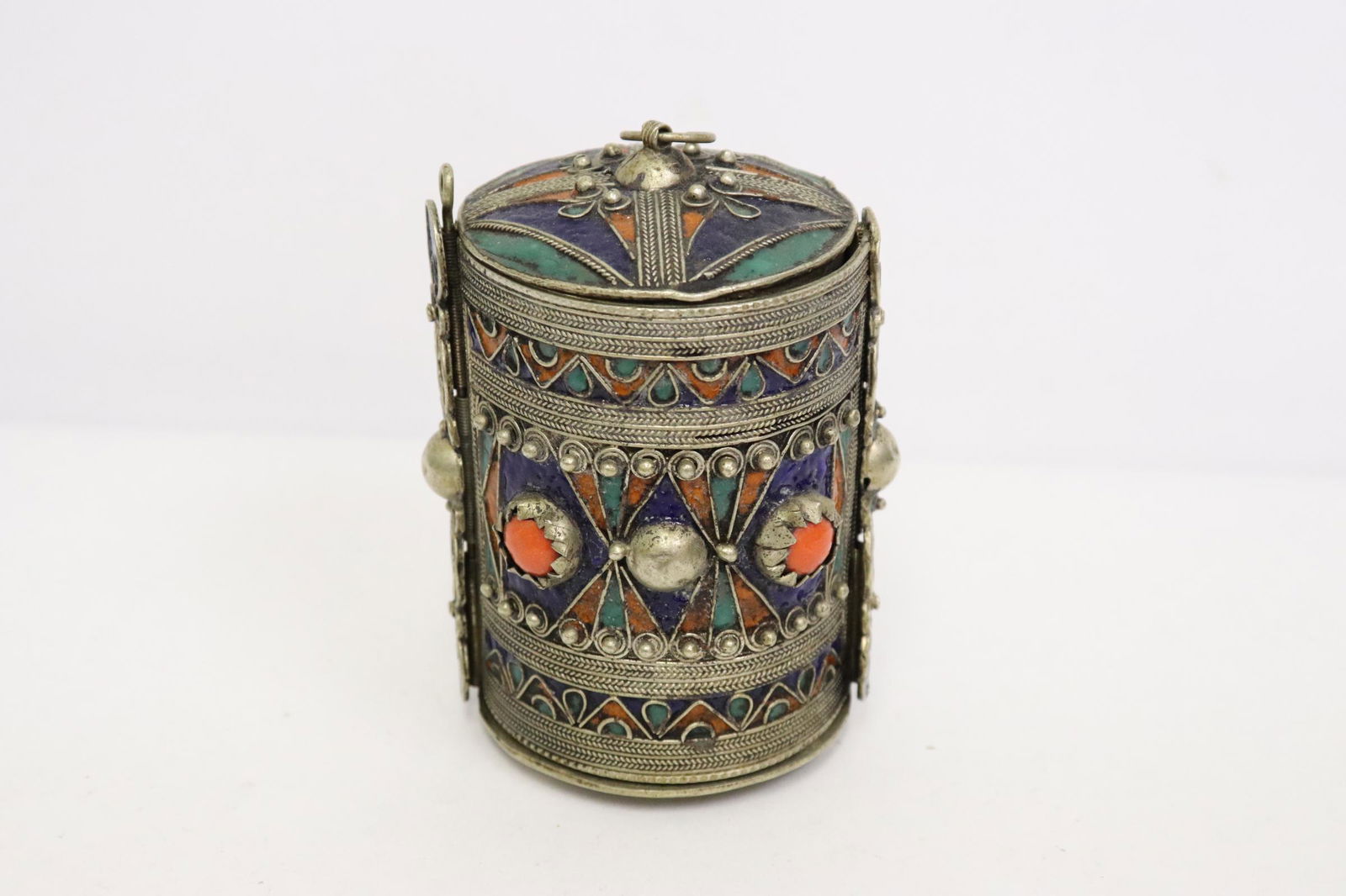 Tibetan enamel on white brass covered box (1 of 12)