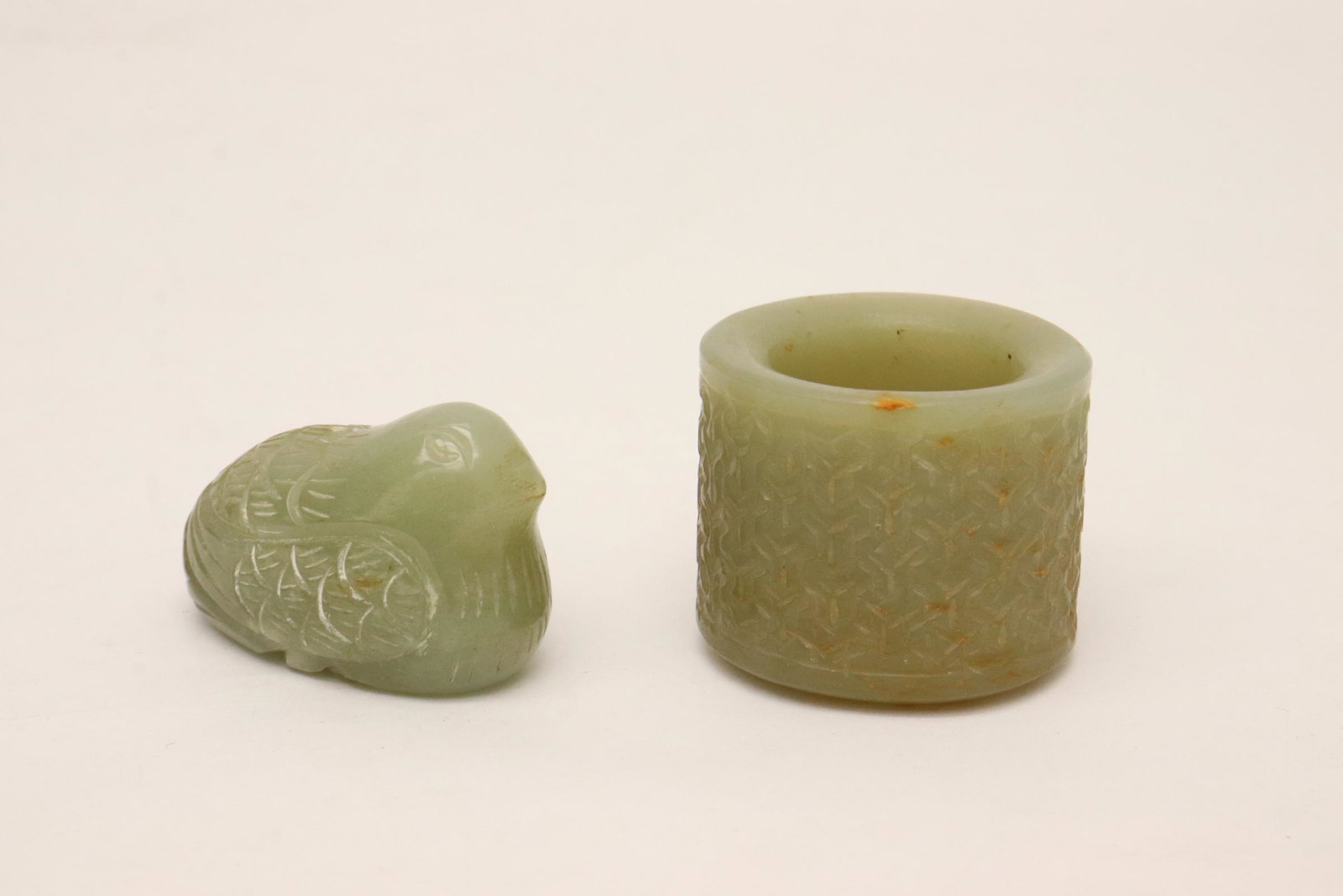 A jade carved archer's ring and a jade carving (1 of 10)
