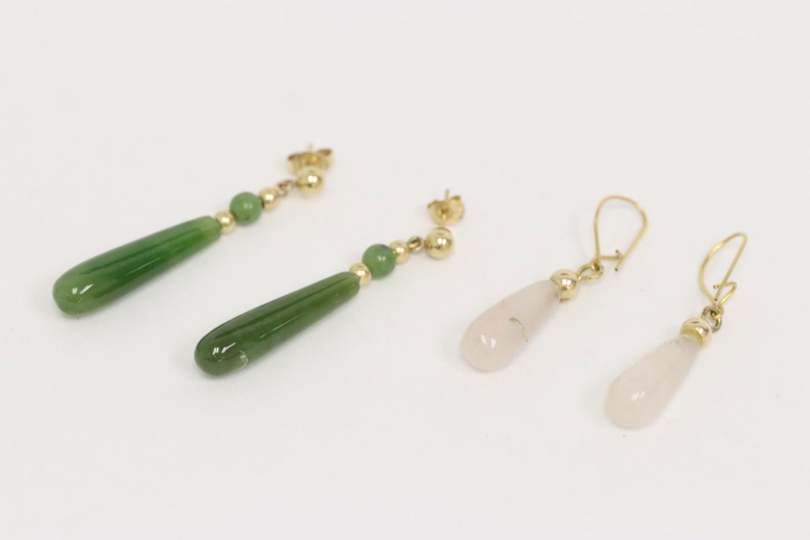 Pr 14K Y/G jadeite earrings, and pr rose quartz (1 of 10)