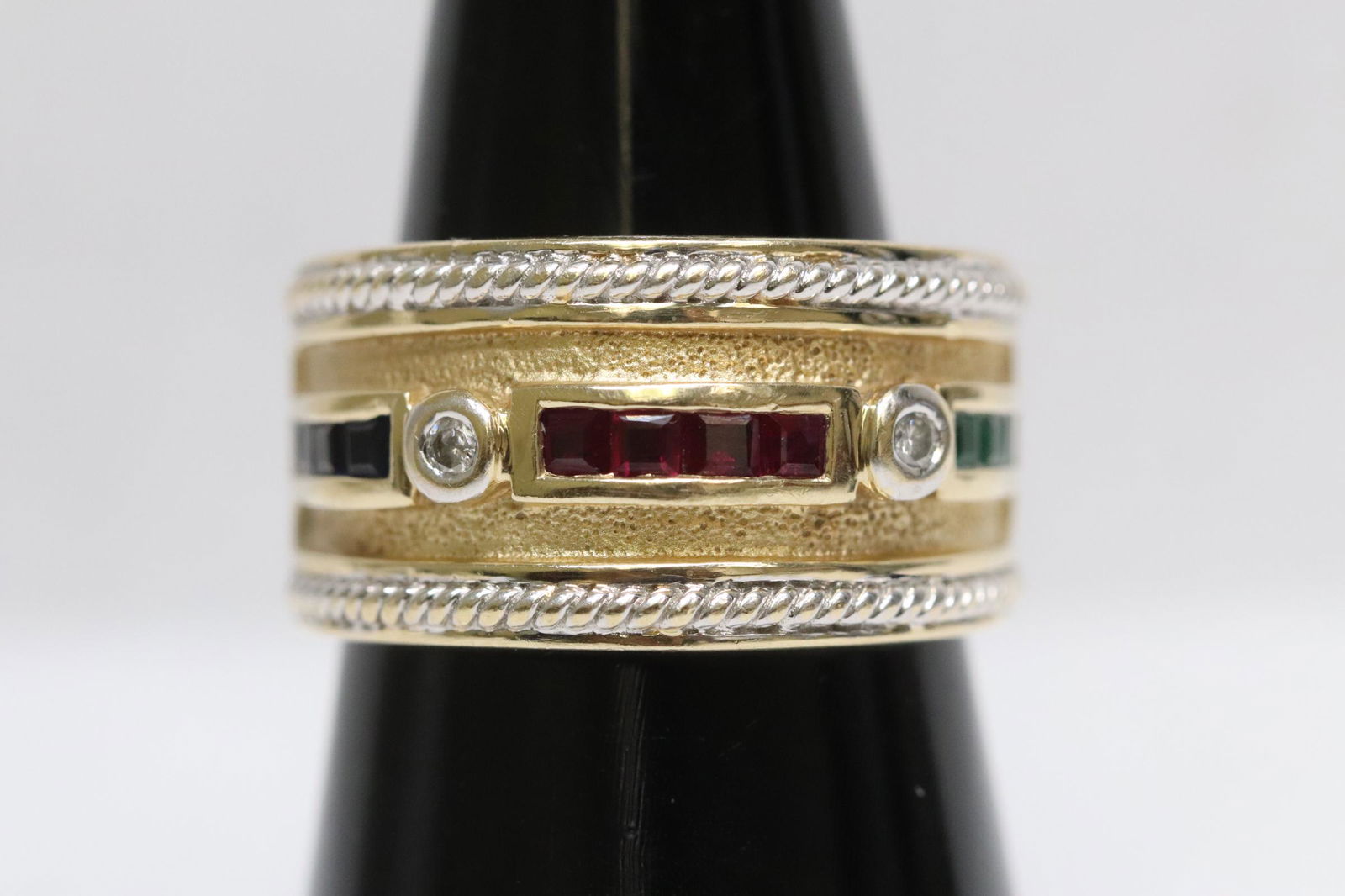 14K Y/G diamond, ruby, sapphire and emerald ring (1 of 10)