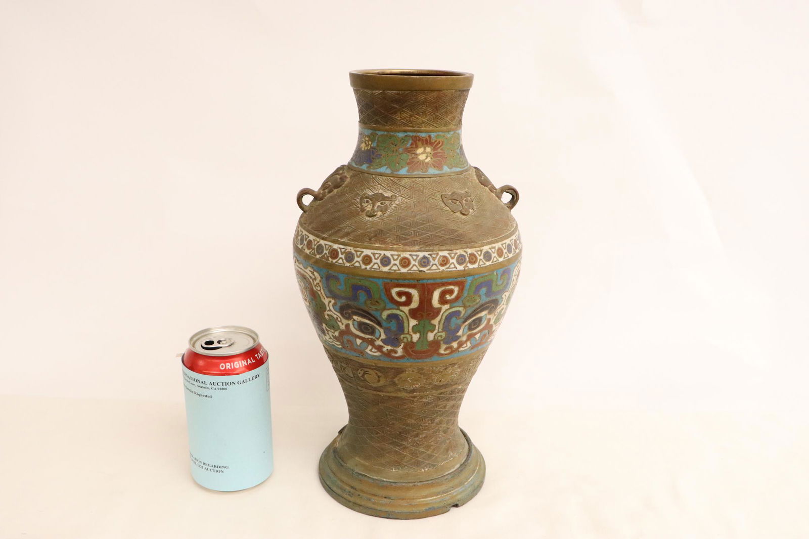 A bronze champleve vase, base minore chip (1 of 10)