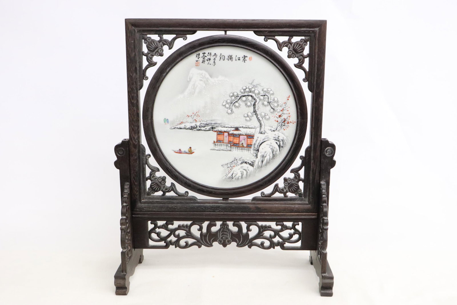 Chinese famille rose porcelain plaque on stand (1 of 9)