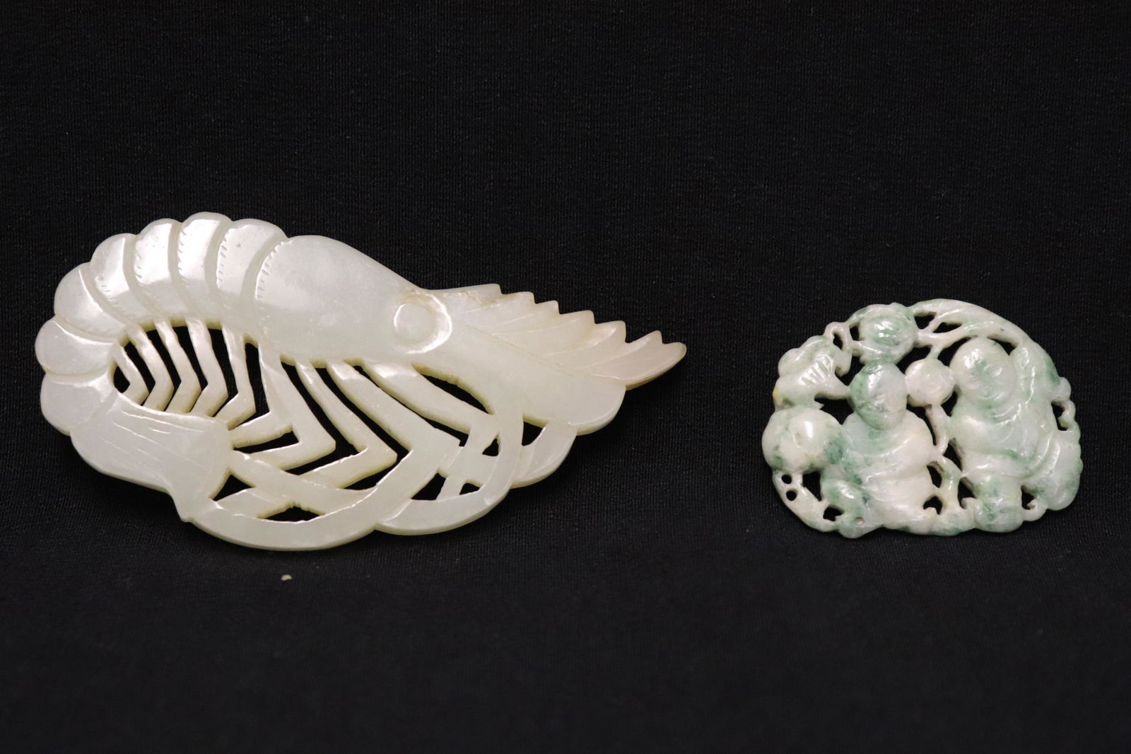 Chinese jade carved shrimp and a jadeite ornament (1 of 9)