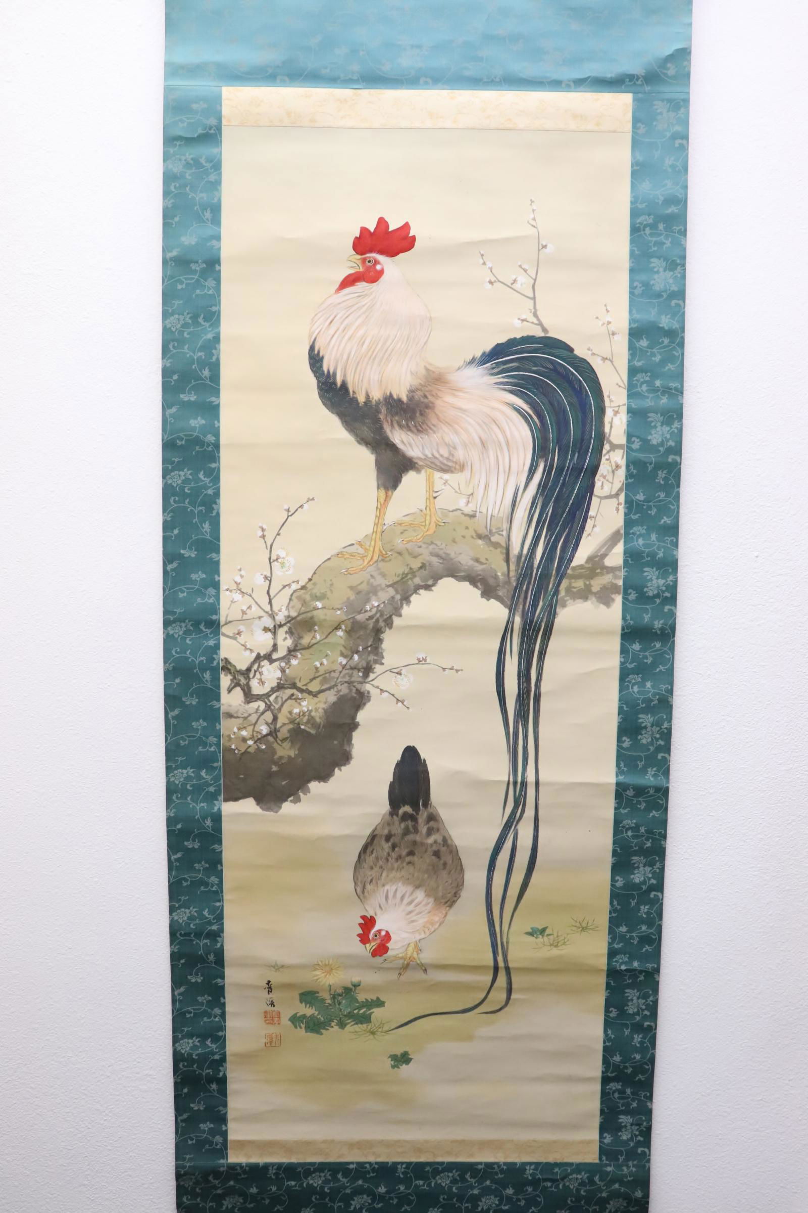 Vintage Chinese watercolor scroll "rooster" (1 of 10)