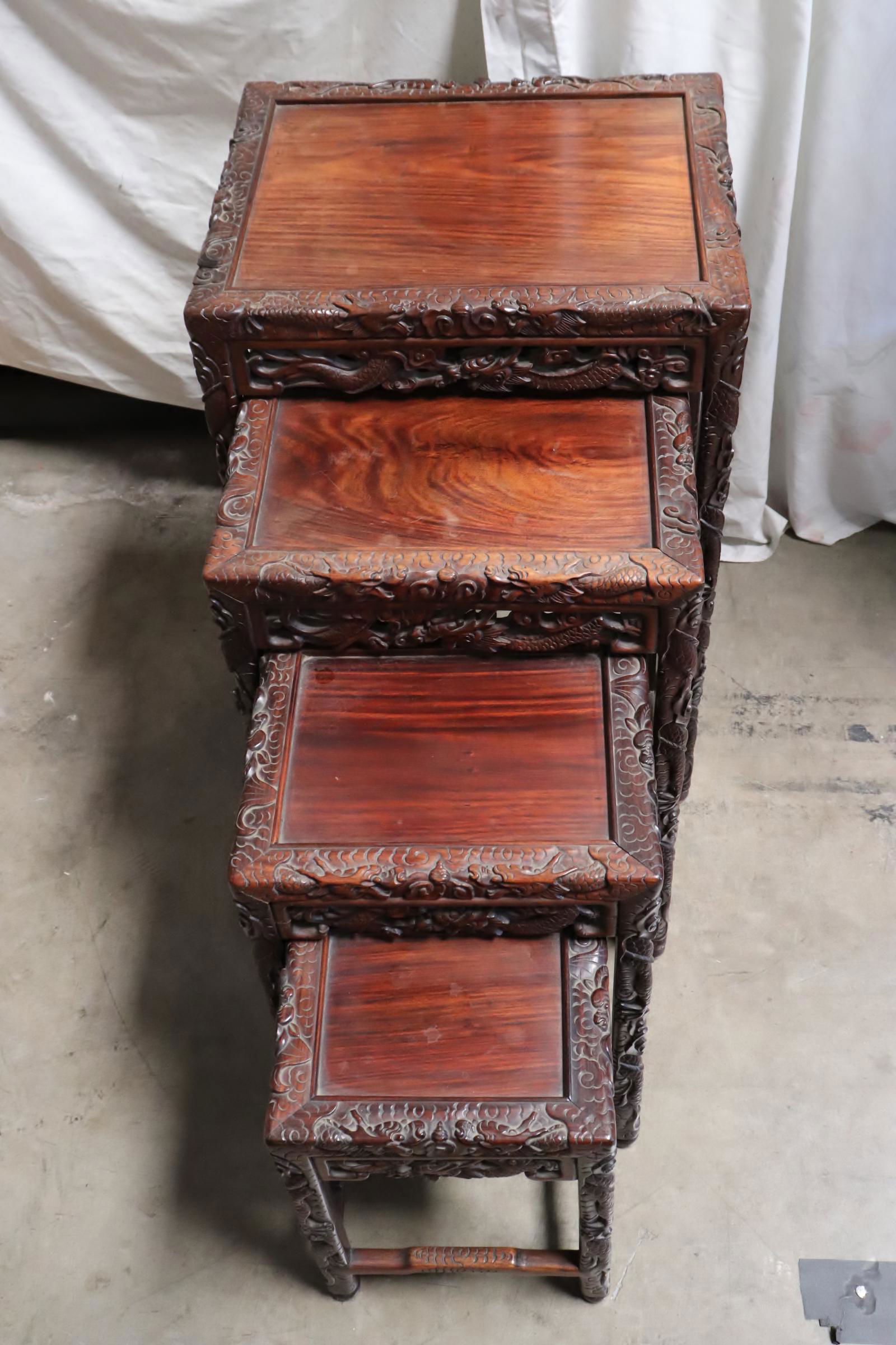 Set of 4 Chinese stackable rosewood tables (1 of 10)