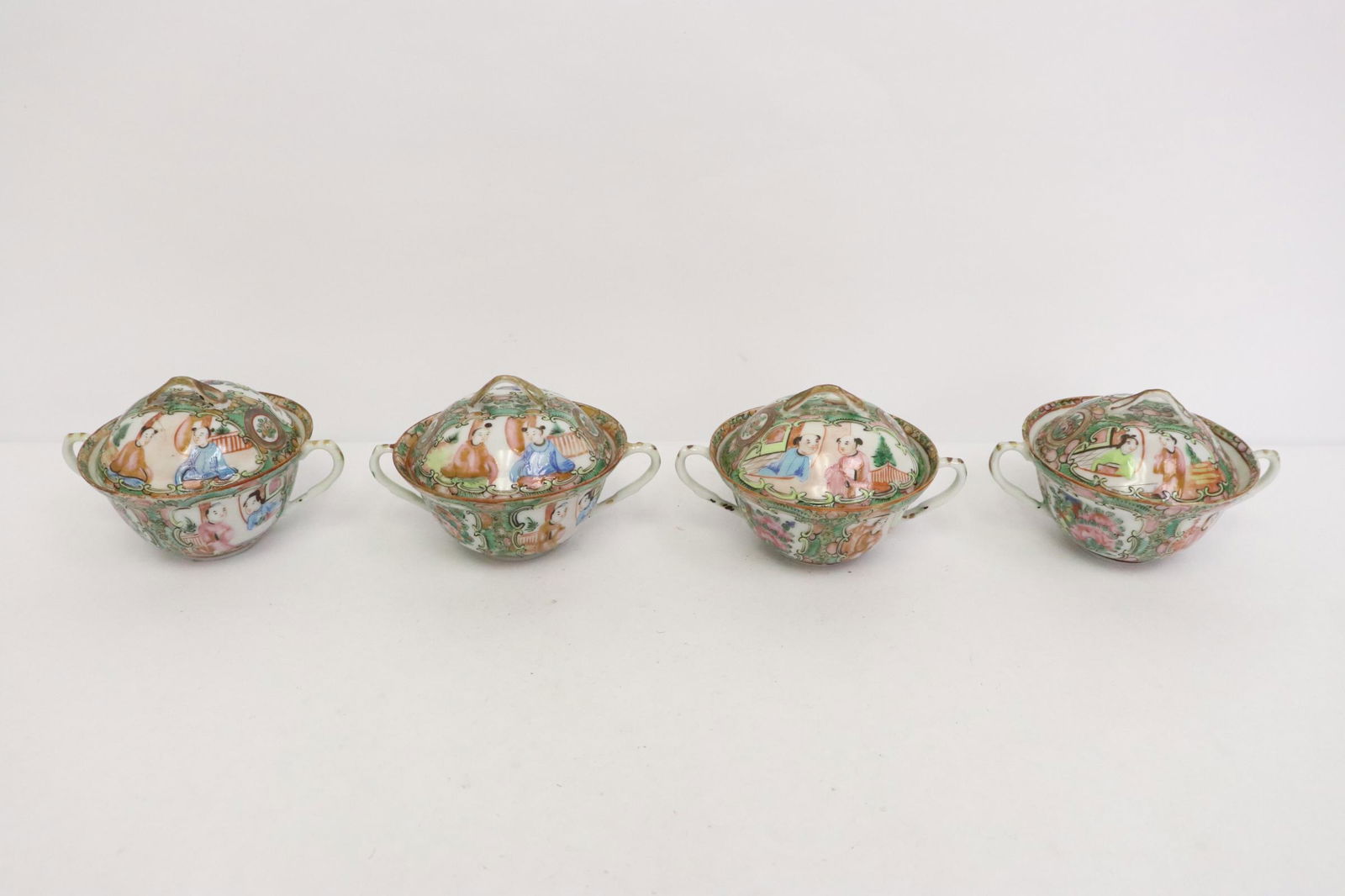 4 set Chinese antique covered handled tea cups (1 of 10)