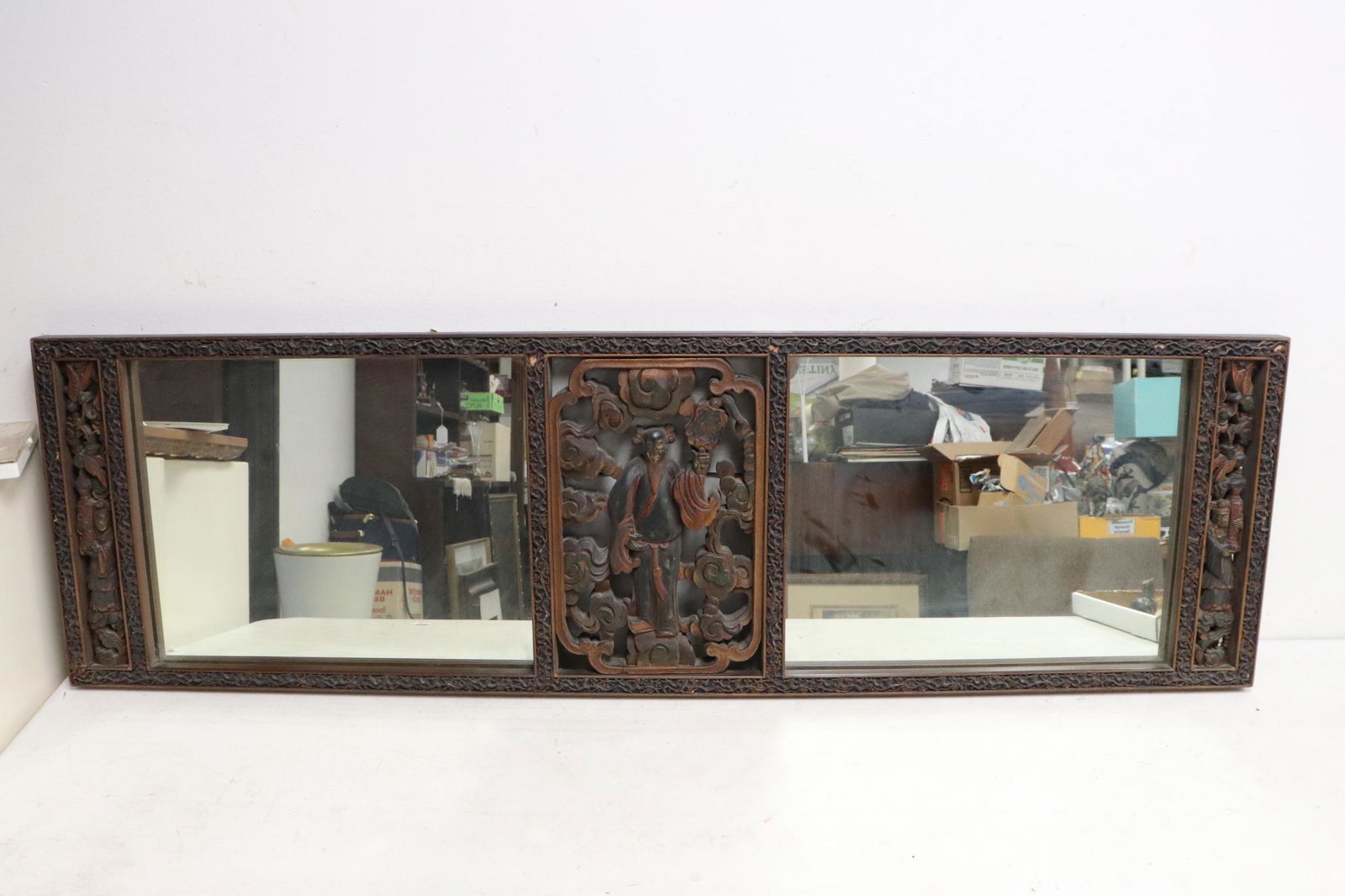 Chinese antique carved & painted lacquer wood mirror (1 of 12)