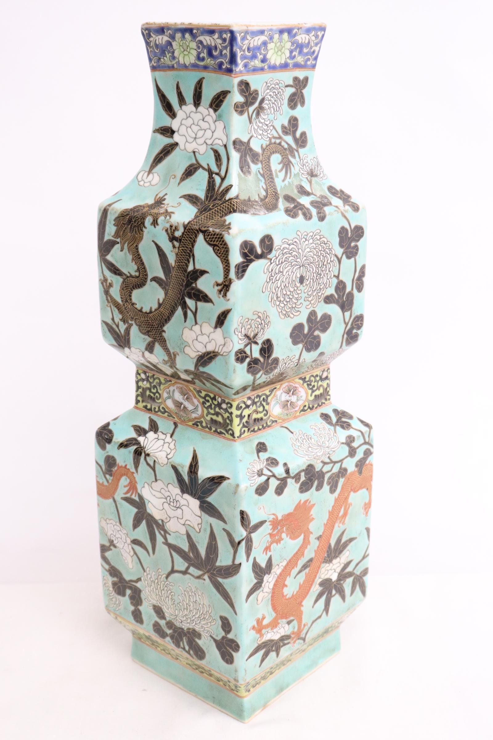 Chinese antique square famille rose porcelain vase (1 of 9)