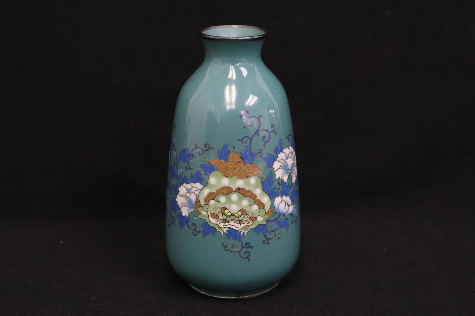 Japanese antique silver based cloisonne vase: A very fine Japanese antique silver based (test positive for silver) cloisonne vase, 4.8"Hx2.85"dia