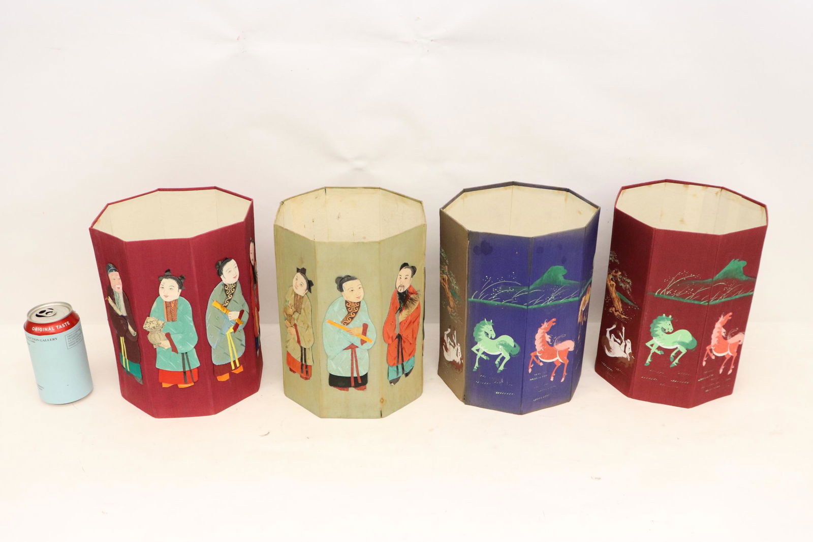 Chinese collage panels and watercolor boxes: Chinese collage panels and watercolor boxes, 9.5"x2.85" each panel