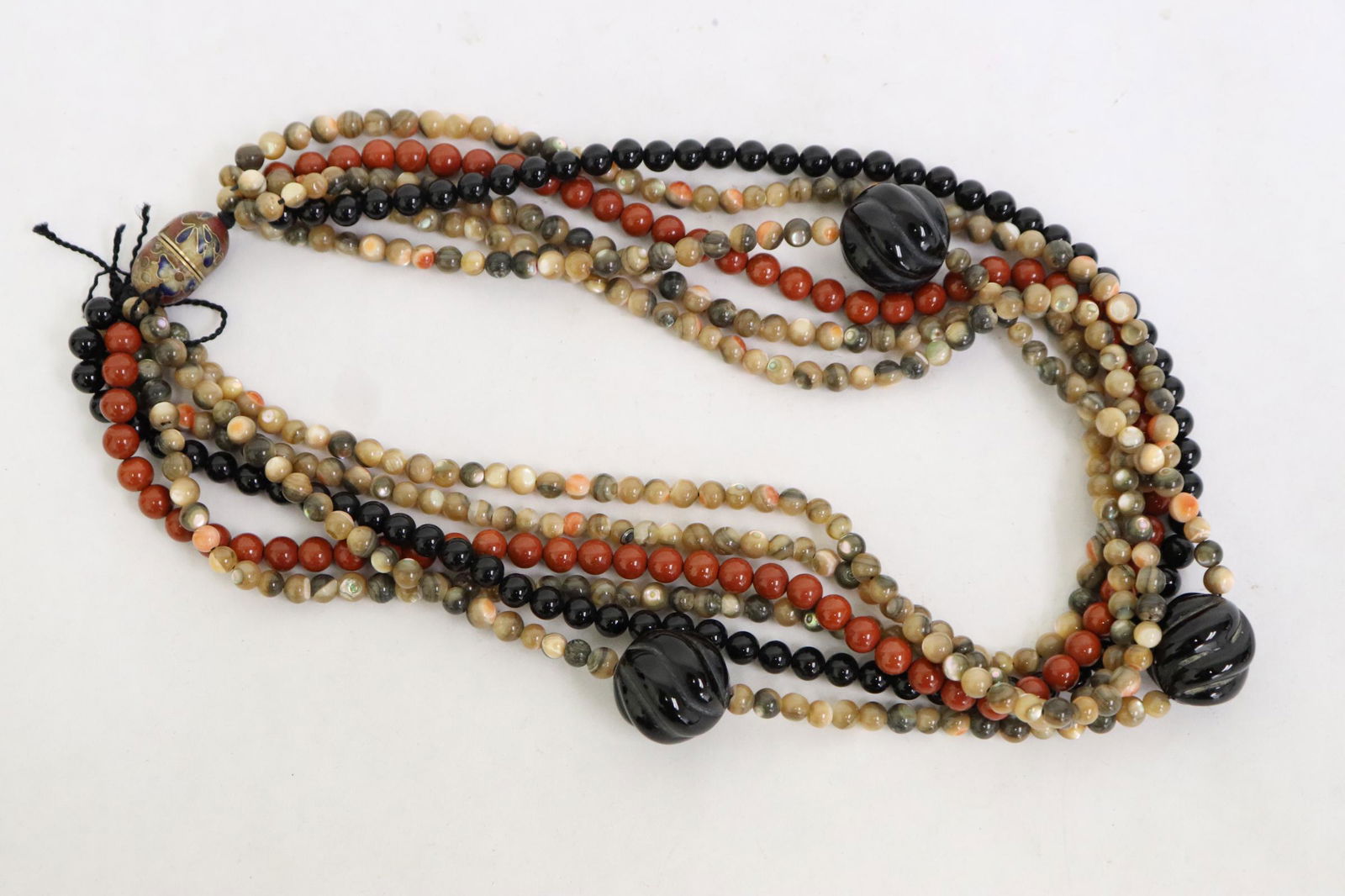 A multi-strand choker w/ jasper stone, onyx beads: A multi-strand choker with jasper stone, onyx beads